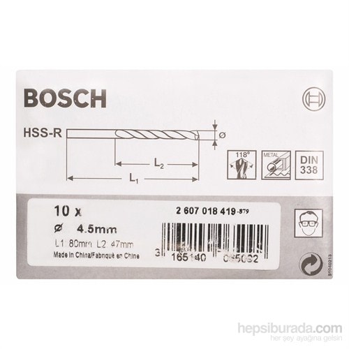 BOSCH - Metal Matkap Ucu Hss-R, Dın 338 - 4,5 X 47 X 80 Mm - 10'Lu Paket