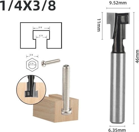 5 1/4 "6mm 6.35 mm 8mm Shank T Yuvası Kesici Yönlendirici Bit Seti Altıgen Cıvata Anahtar Delik Uçları T Planya Freze Kesici Ahşap Ağaç Işleme Için (Yurt Dışından)