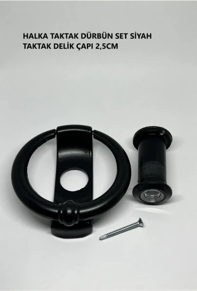 Dürbünlü Çelik Kapı Halka Model Taktak Tokmağı Delik Çapı 2,5cm Renk: Siyah Dürbünlü