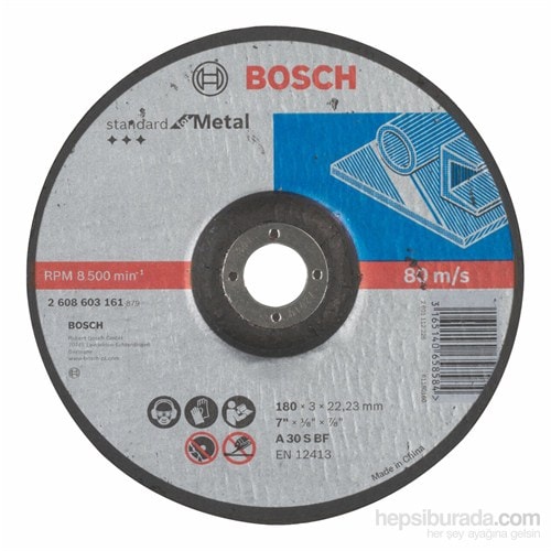 BOSCH - Standard Seri Metal İçin Bombeli Kesme Diski (Taş) - A 30 S Bf, 180 Mm, 22,23 Mm, 3,0 Mm