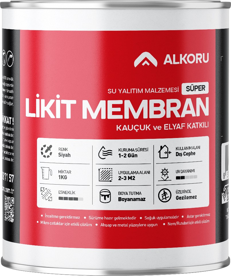 1 kg Süper Likit Membran Kauçuk ve Elyaf Katkılı Sıvı Su Yalıtım Malzemesi