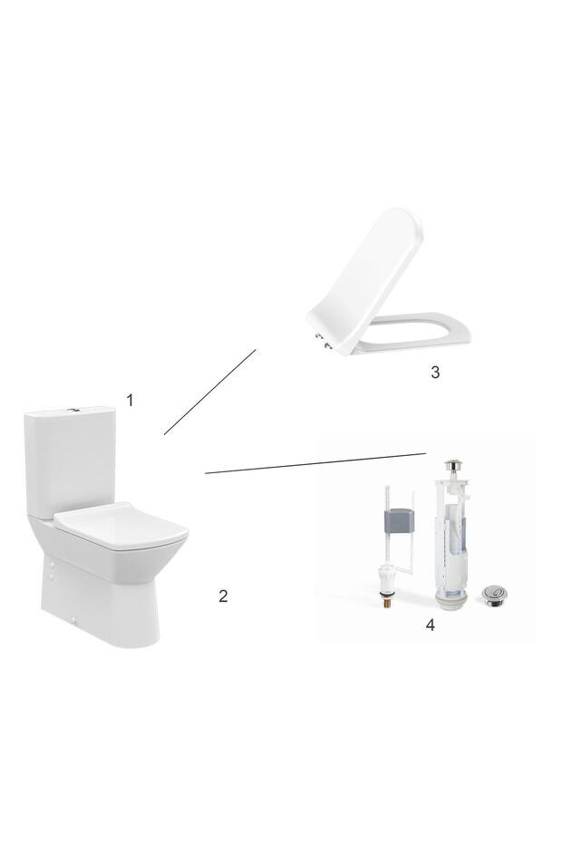 Nova Rim-Off Kanalsız Duvara Dayalı Klozet Seti (4 Parça)