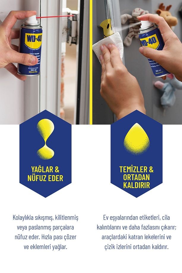 WD-40 Smart Straw Akıllı Pipetli Sıvı, Yağ Çözücü, Pas Sökücü, Temizleyici, Koruyucu, 350ml x 2 Adet