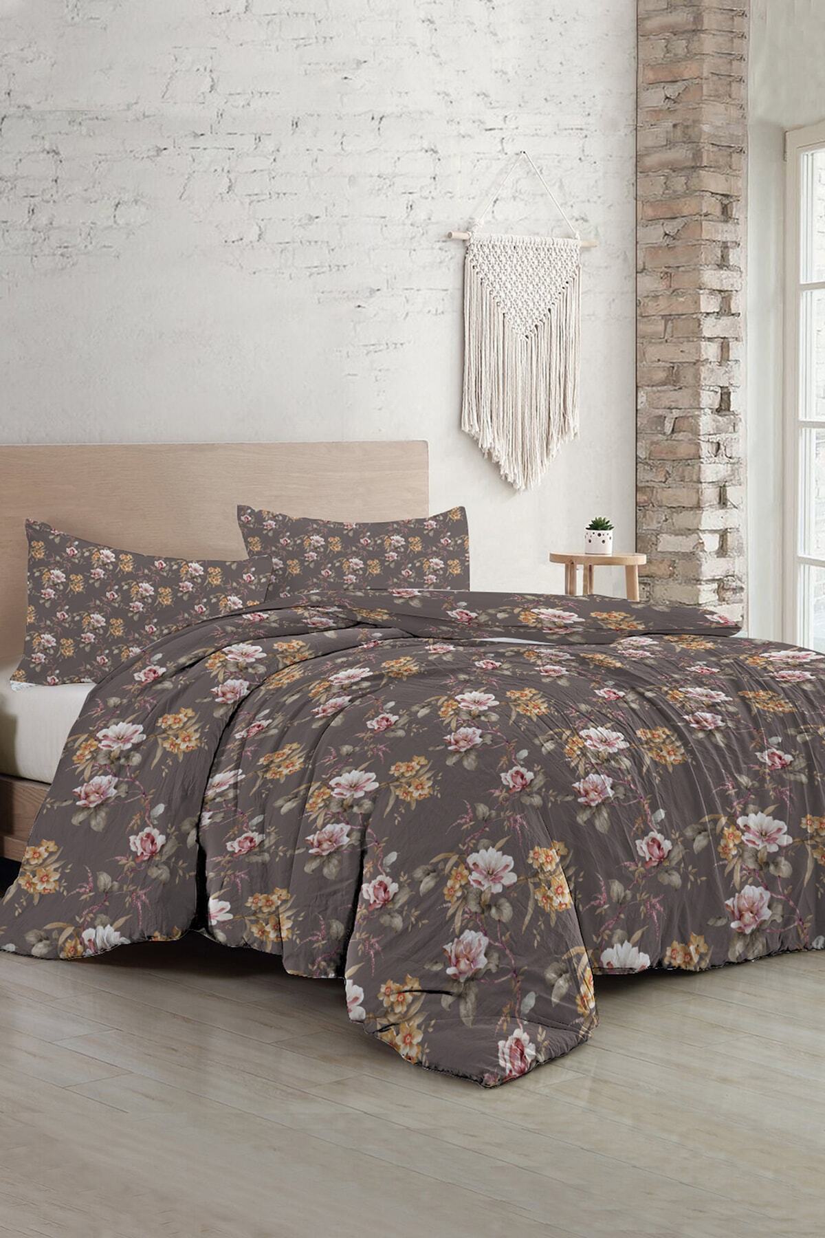 Kıng Sıze Retro Flowers Luxury Çift Kişilik Pamuk Saten Nevresim Takımı 220x240cm