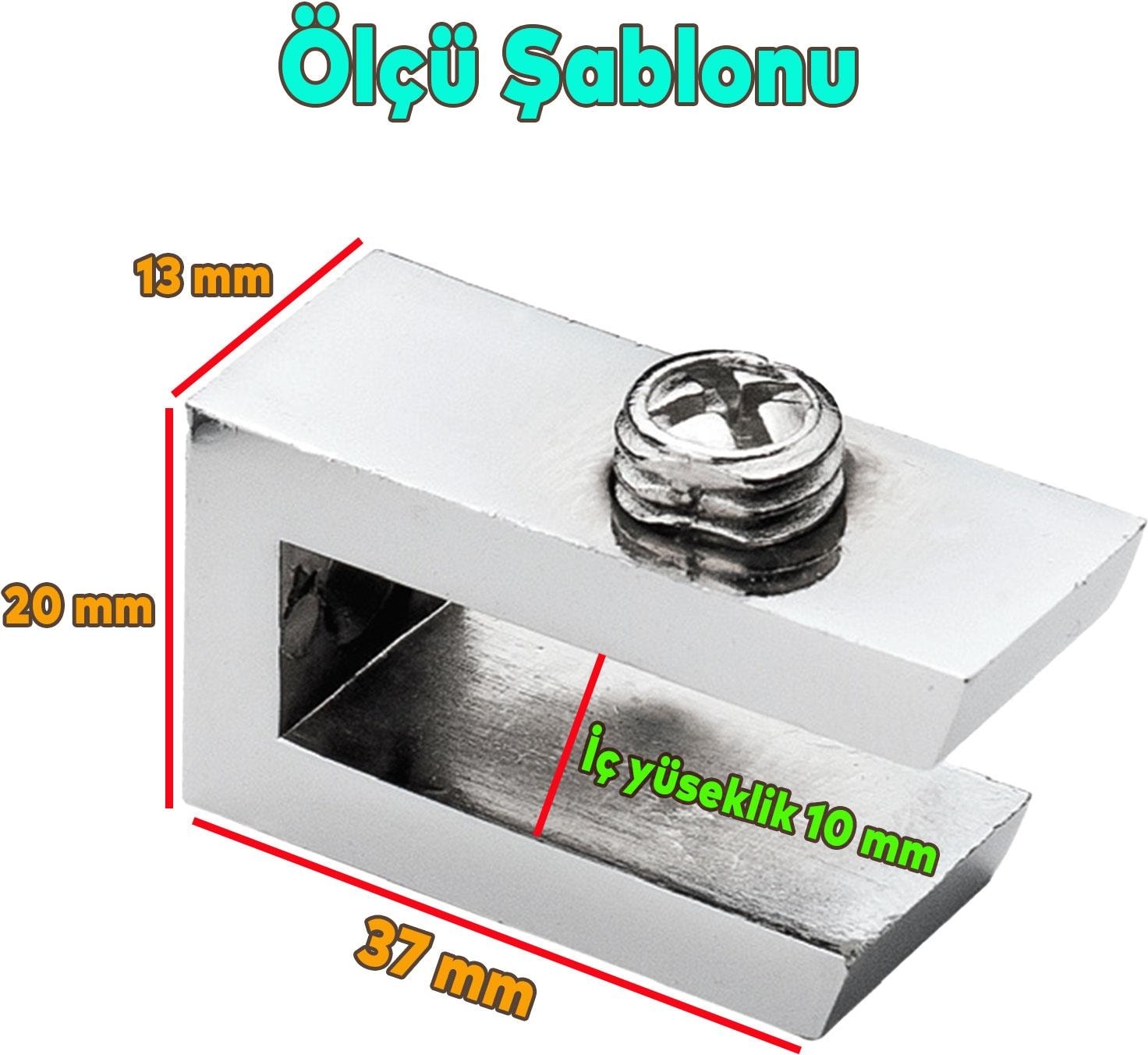 Cam Tutucu Ahşap Raf Tutucu Cam Etejeri Metal U Tipi Krom Metal Vidalı (4 Adet)