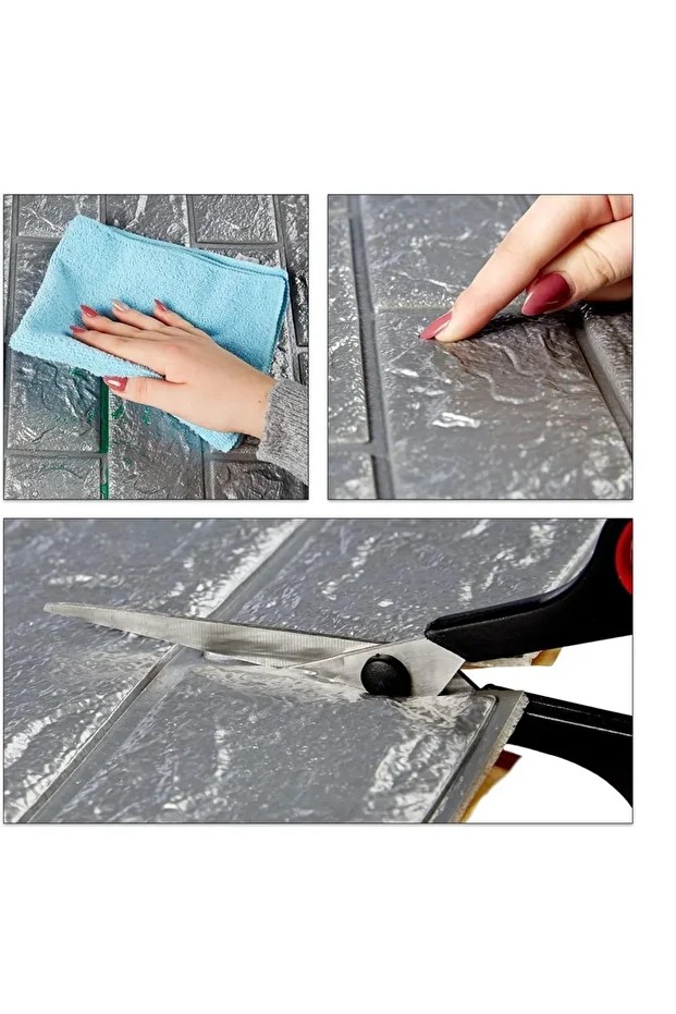 10 Adet 70x77cm (5,3m2)kendinden Yapışkanlı Oda Salon Ofis Gri Duvar Kağıdı Paneli Nw02