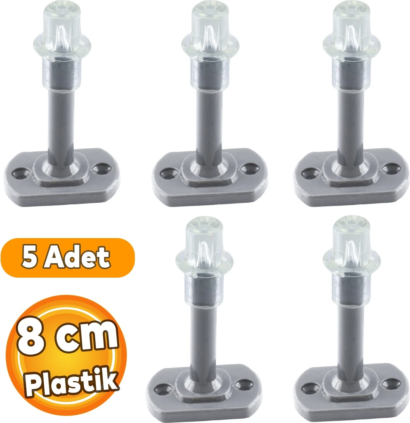 5 Adet Plastik Kapı Pencere Arkası Gri Renk Tampon 8 cm Vidalı Duvar Koruyucu Silikon Stoper