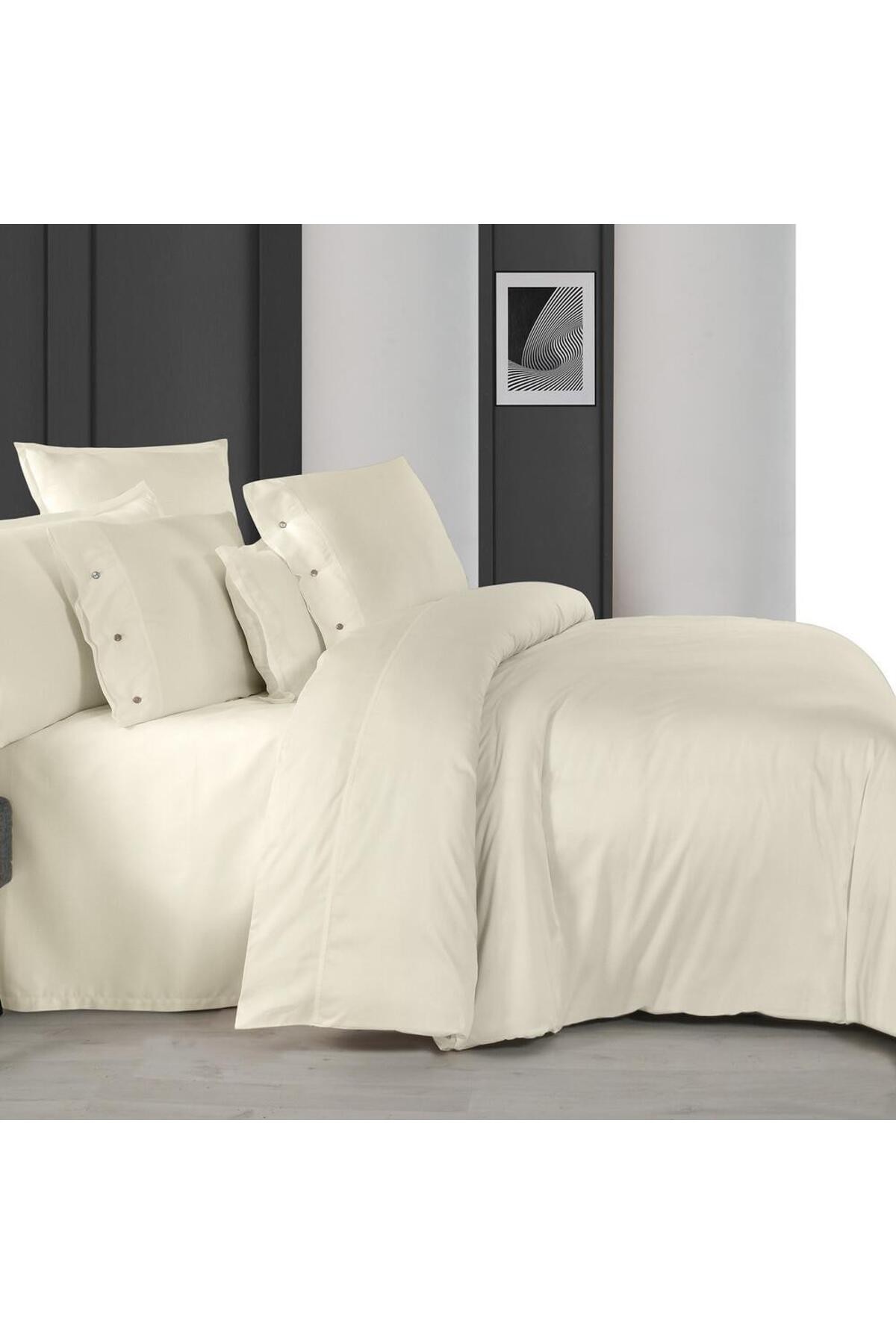 Monochrome %100 Pamuk Saten Nevresim Çift Kişilik Ekru