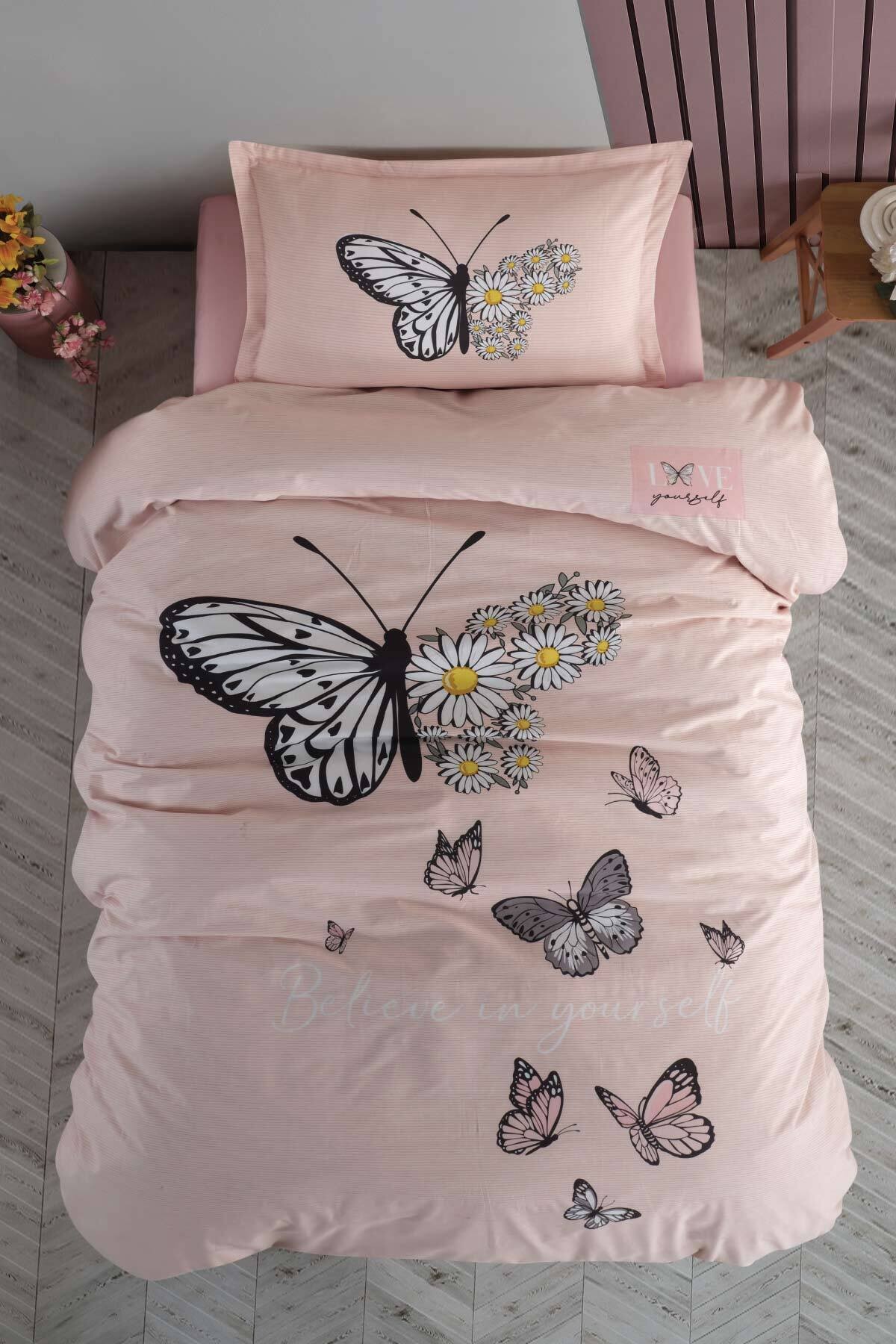 Genç Ranforce Tek Kişilik Nevresim Takımı Daisy Love V2 Somon