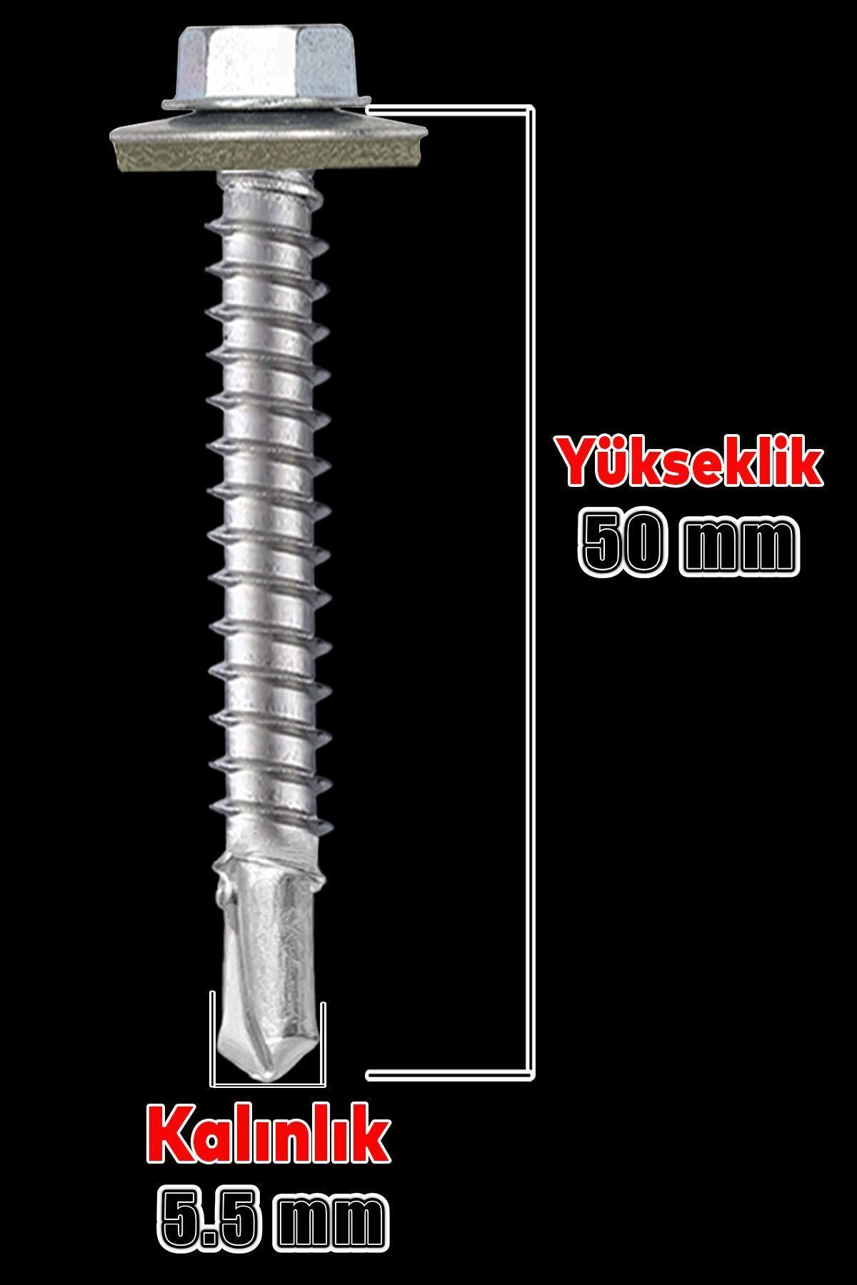 OZKUVVET Trapez Çatı Vidası 5.5x50 mm Paket 100 ADET Matkap Uçlu Sac Akıllı Vida Çatı Panel Metal Ağaç Vidası