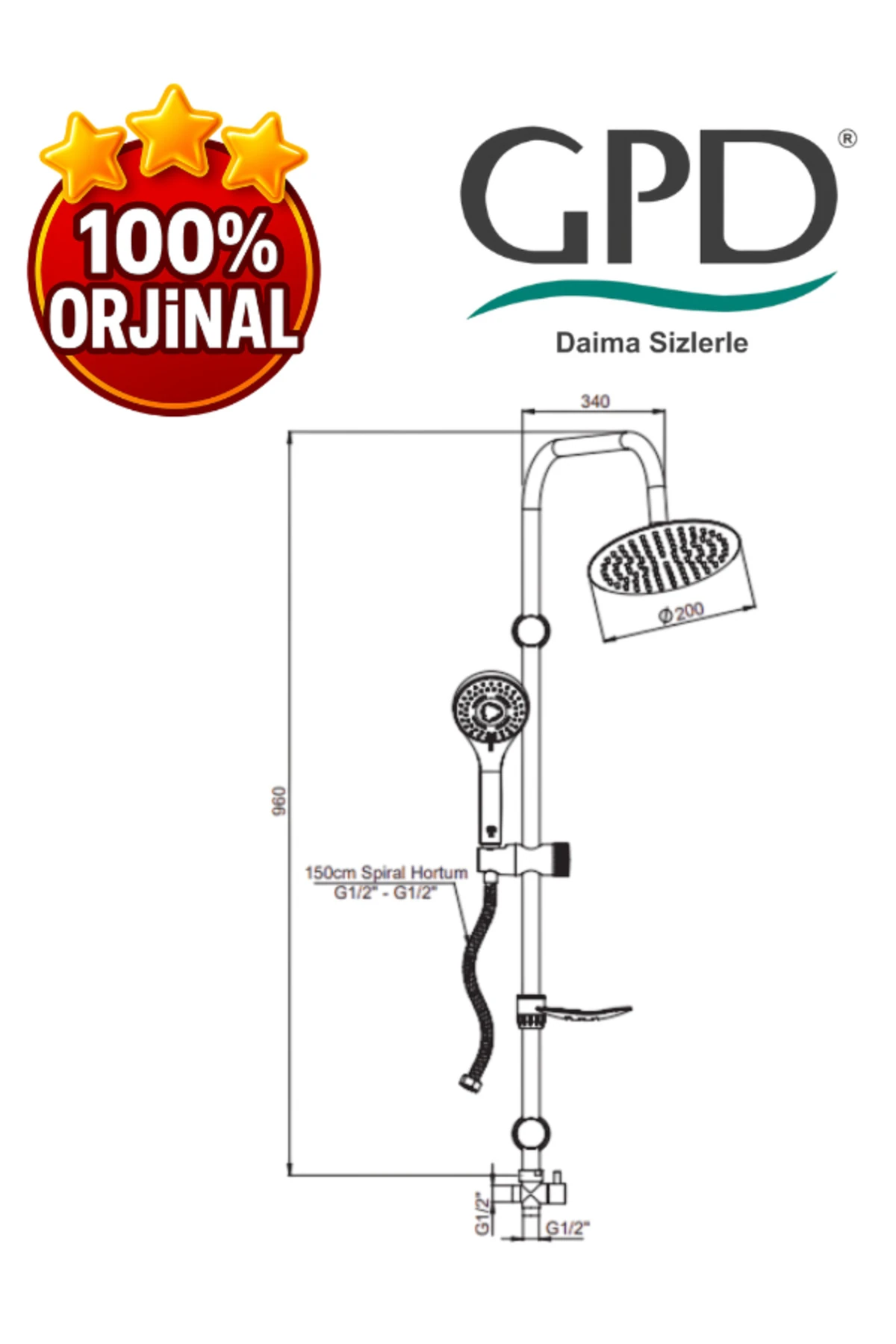 DST19-2-S Yönlendiricili Duş Seti (3 Fonksiyonlu El Duşu + Ø200)