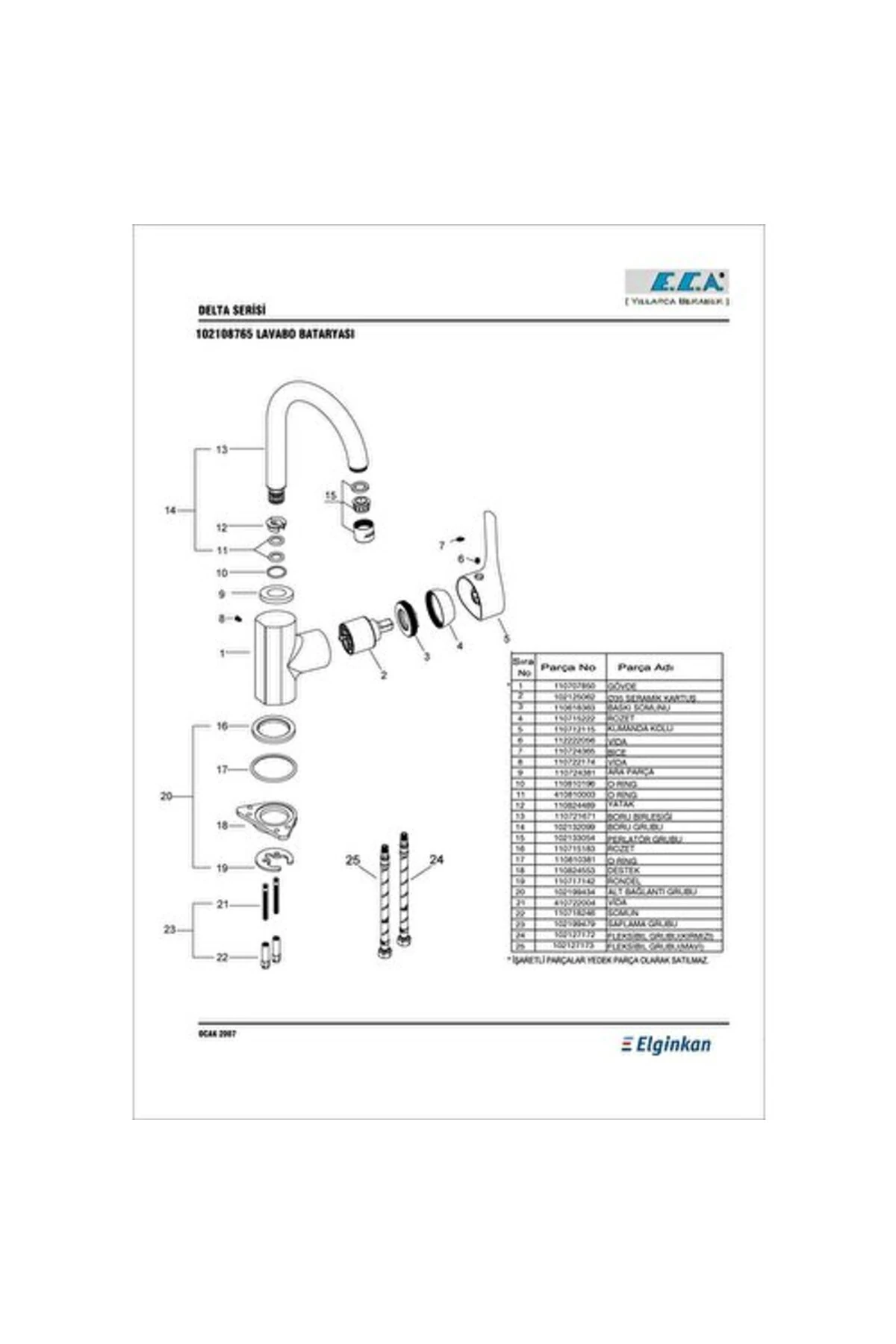 E.c.a Delta Lavabo Bataryası Kuğu Döner Borulu 102108765 8693261145232
