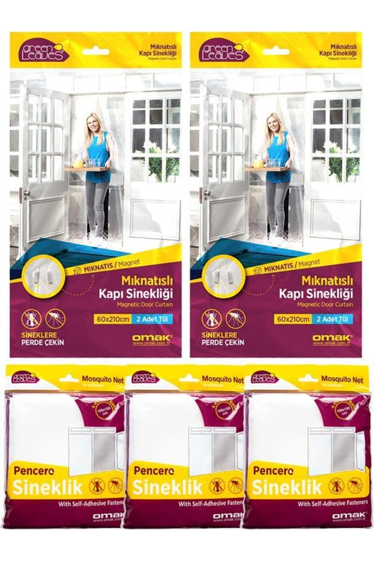 5 Li Paket Mıknatıslı 2 Adet Kapı 3 Adet Pencere Sinekliği Tülü Paketi