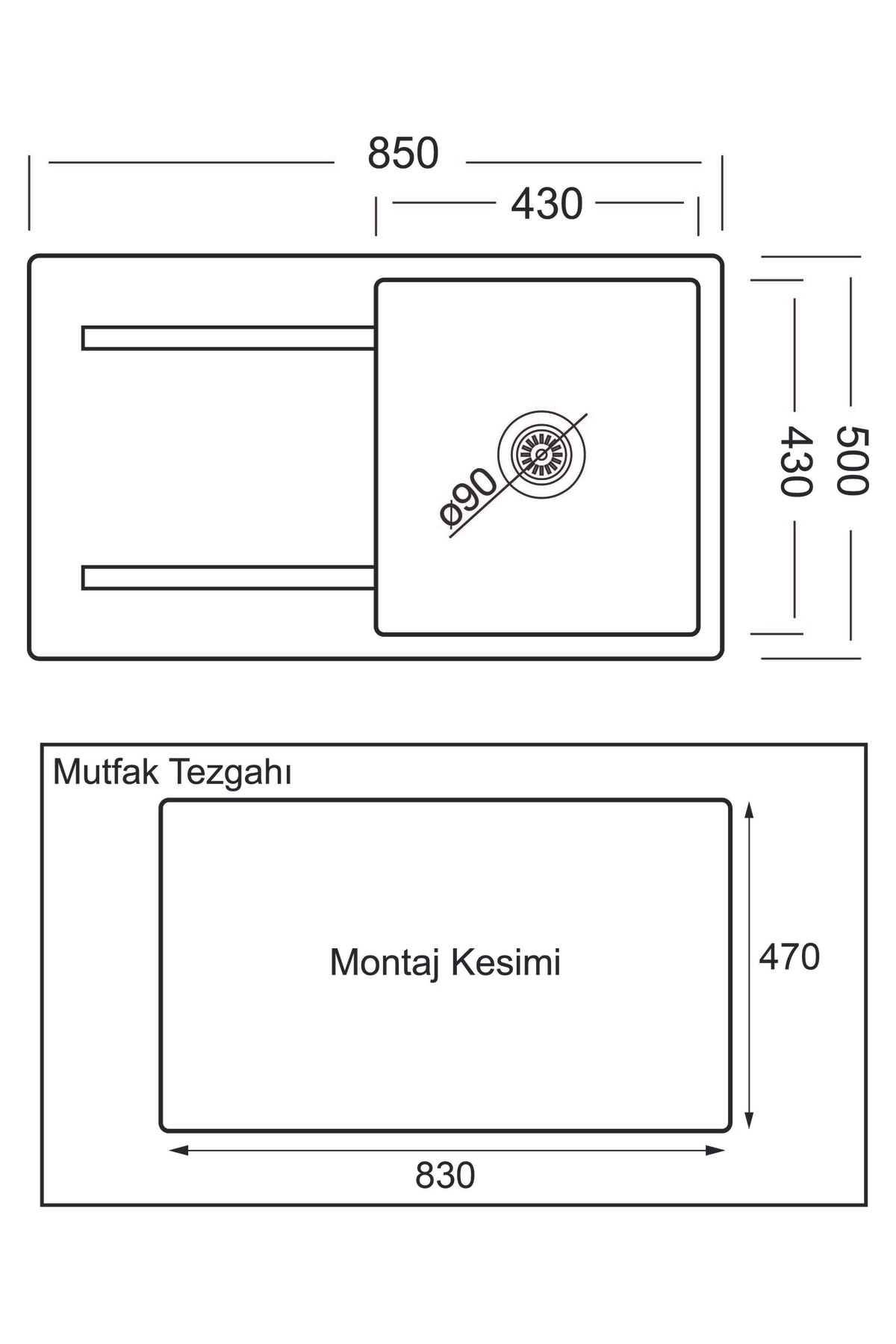 Astro Tek Göz Damlalıklı Granit Metalik Antrasit Mutfak Evyesitr