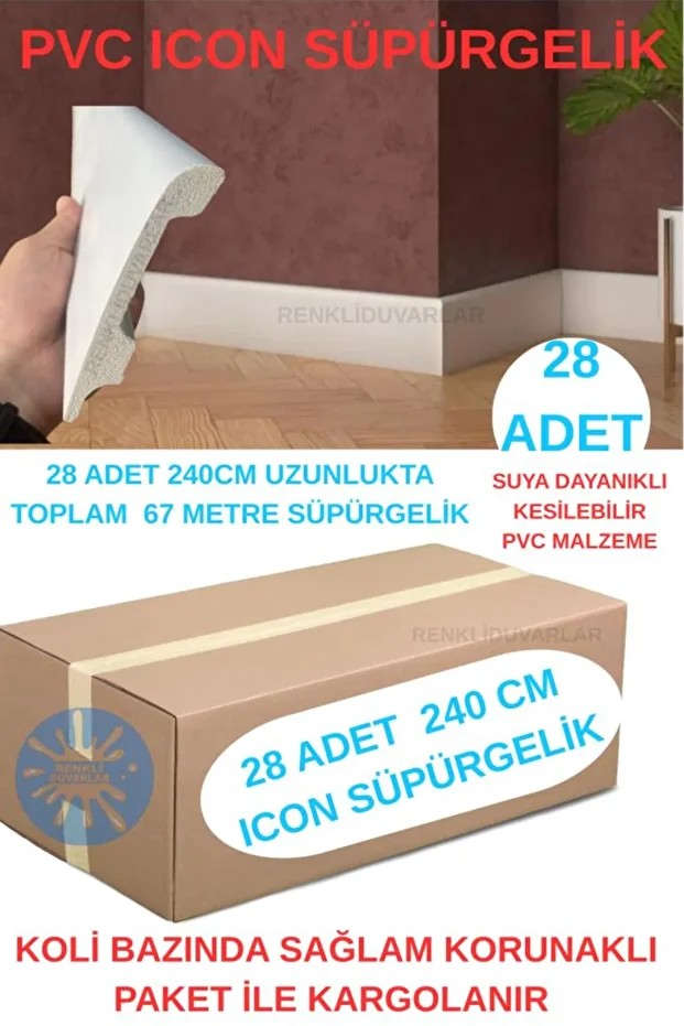 28 Adet 240cm Toplam 67 Metre İCON PVC Çıta Kenar Süpürgelik Çıtalama Dekoratif Ev Süpürgelik
