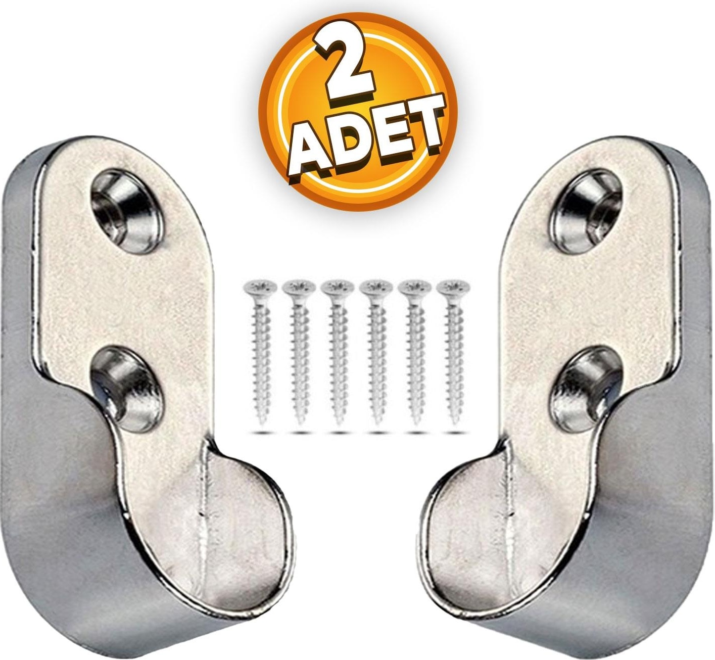 Oval Boru Askı Flanşı Dolap İçi Elbise Askı Aparatı Elemanı Krom 30 mm (2 Adet)