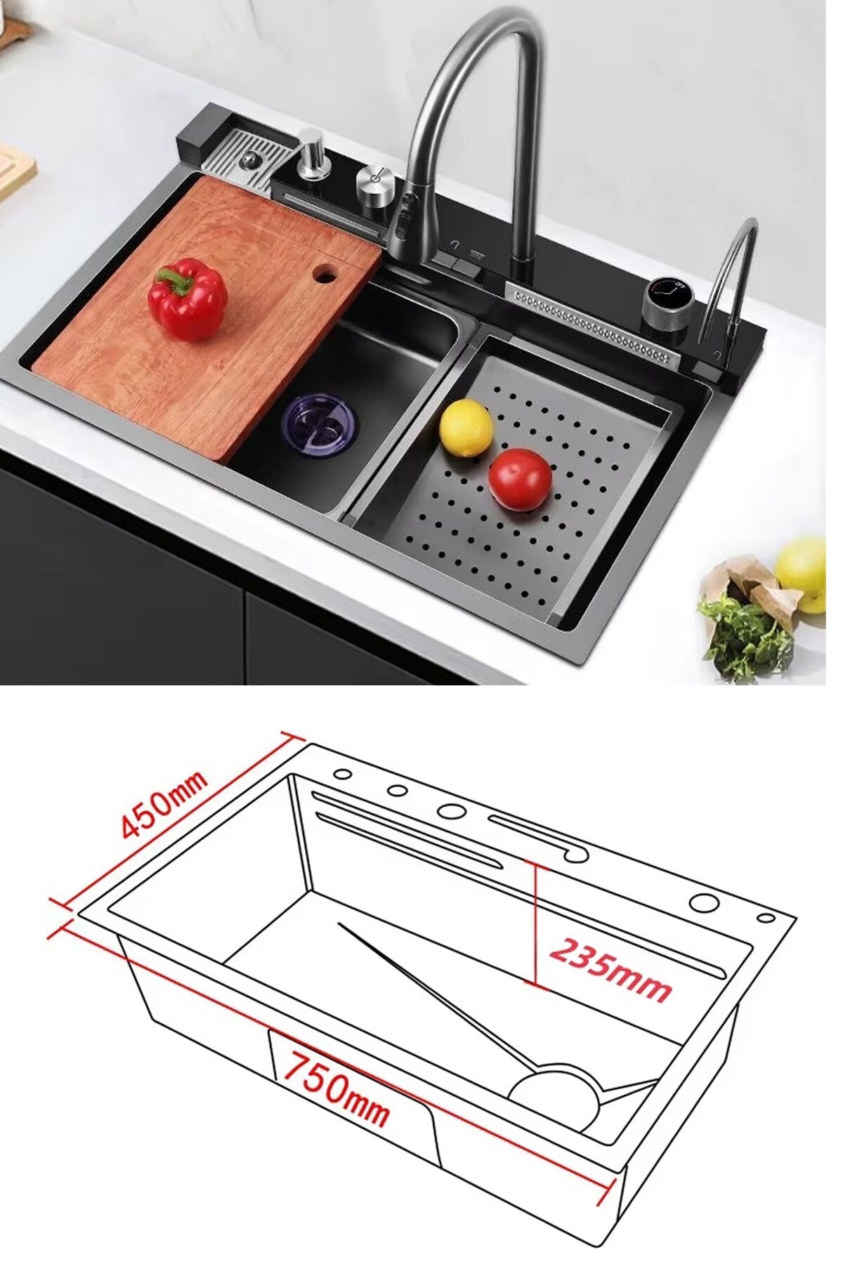 Lüx Dijital Akıllı Eviye Seti 75 cm