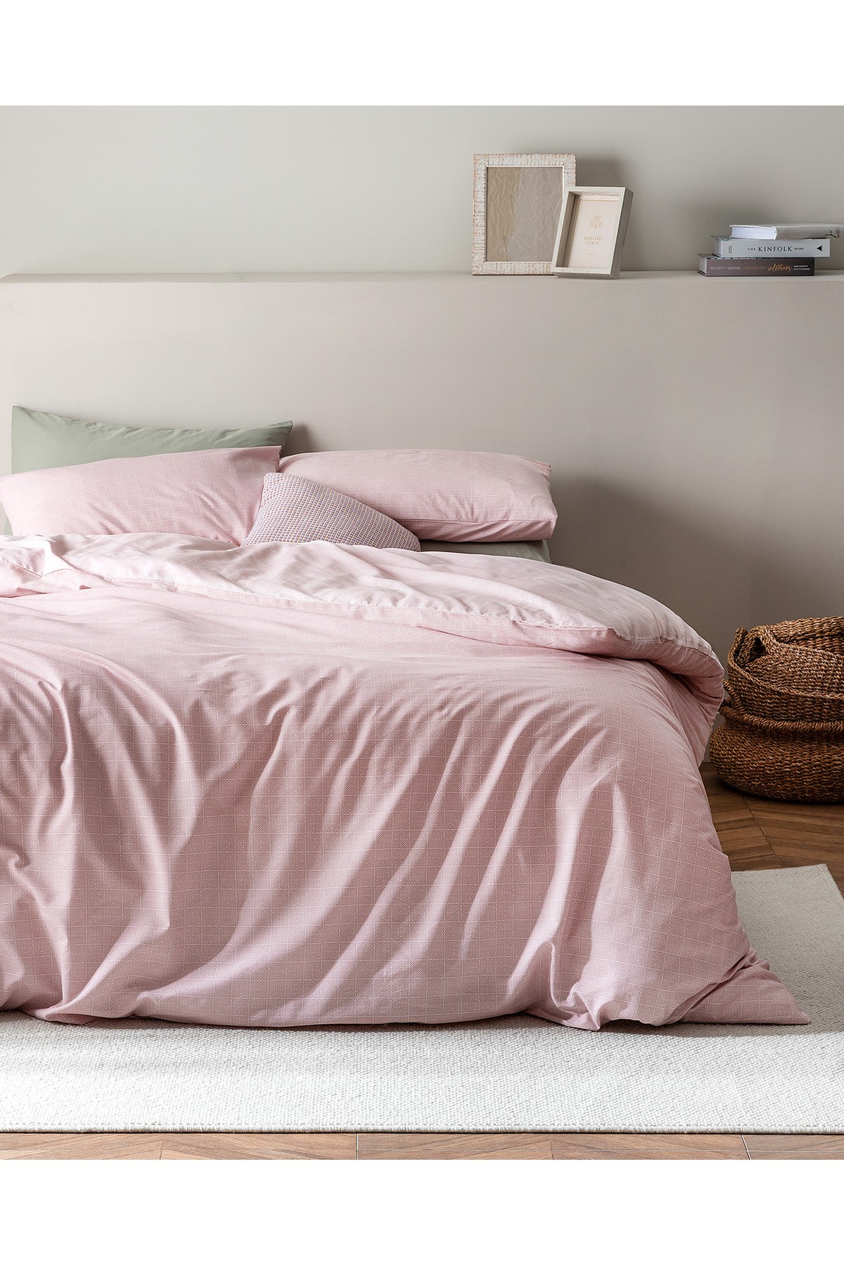 Odette King Size %100 Pamuk Ranforce Baskılı Nevresim Takımı - Pudra