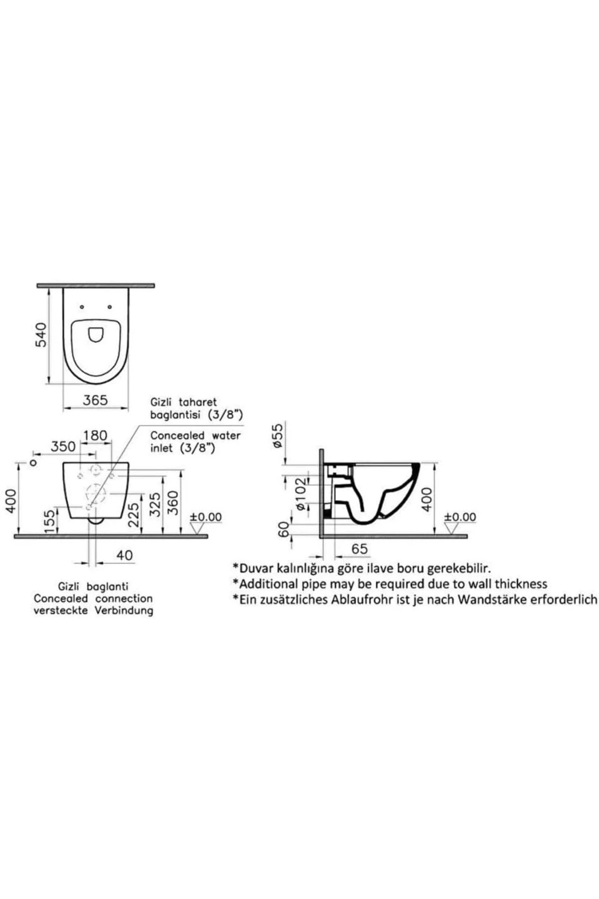 Sento 7748B003-0559 Rim-ex Asma Klozet, 54 cm, Beyaz