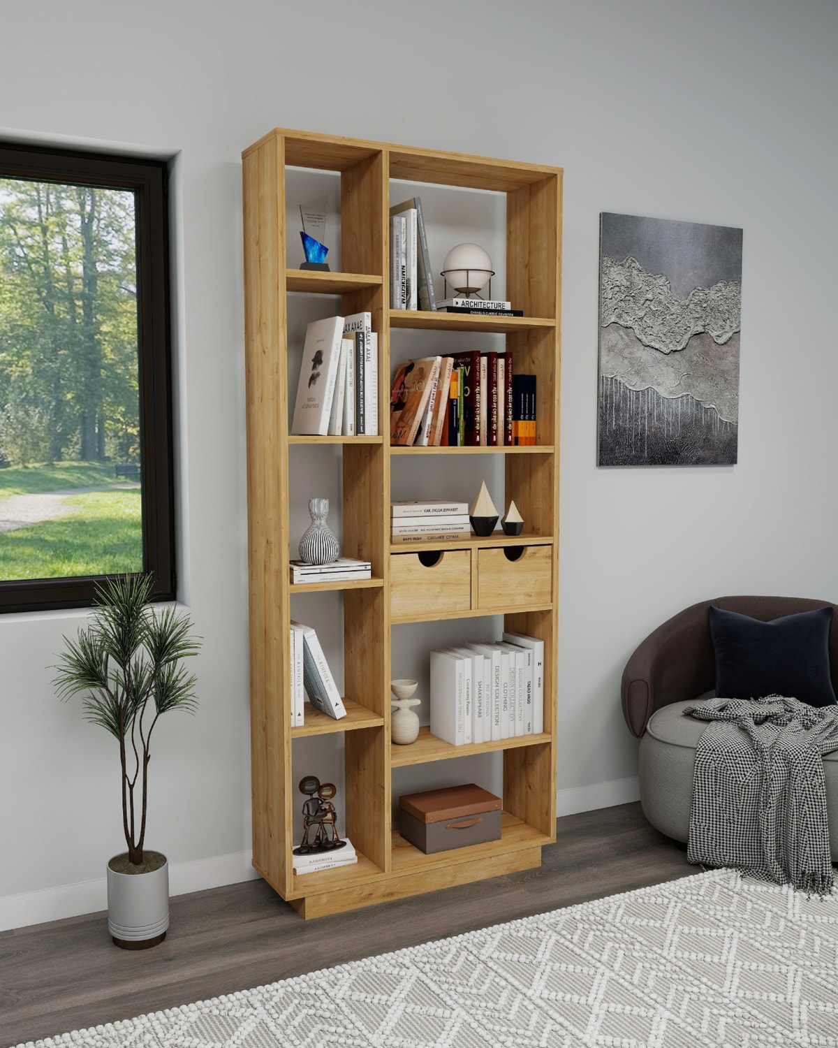 Luma 10 Bölmeli 2 Dolaplı Modern Kitaplık Safirmeşe - Luma