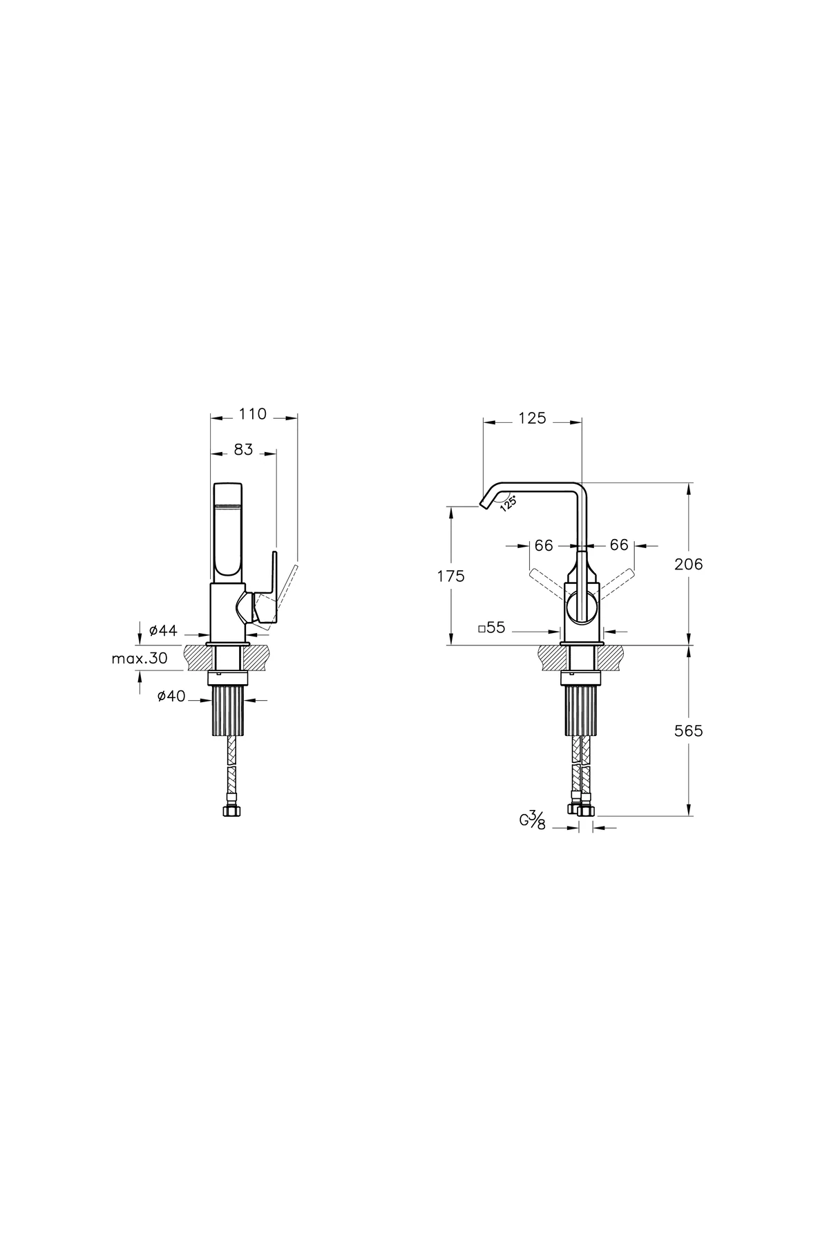 Suit A42616 Lavabo Bataryası, Yandan Kumandalı, Krom