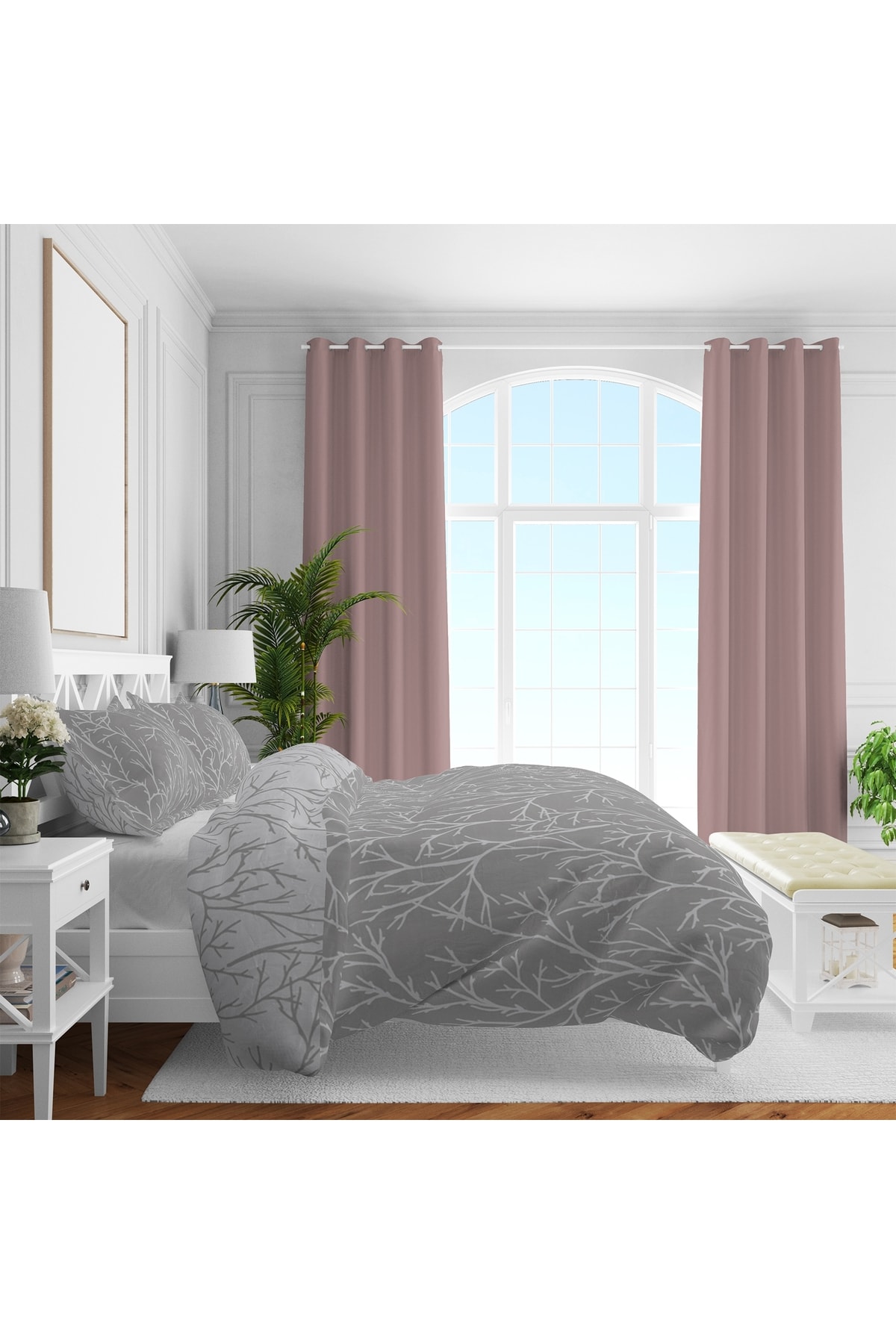 Çift Kişilik Saten Nevresim Seti 240x260 Cm Yastık Kılıfı 65x65 Cm Gri