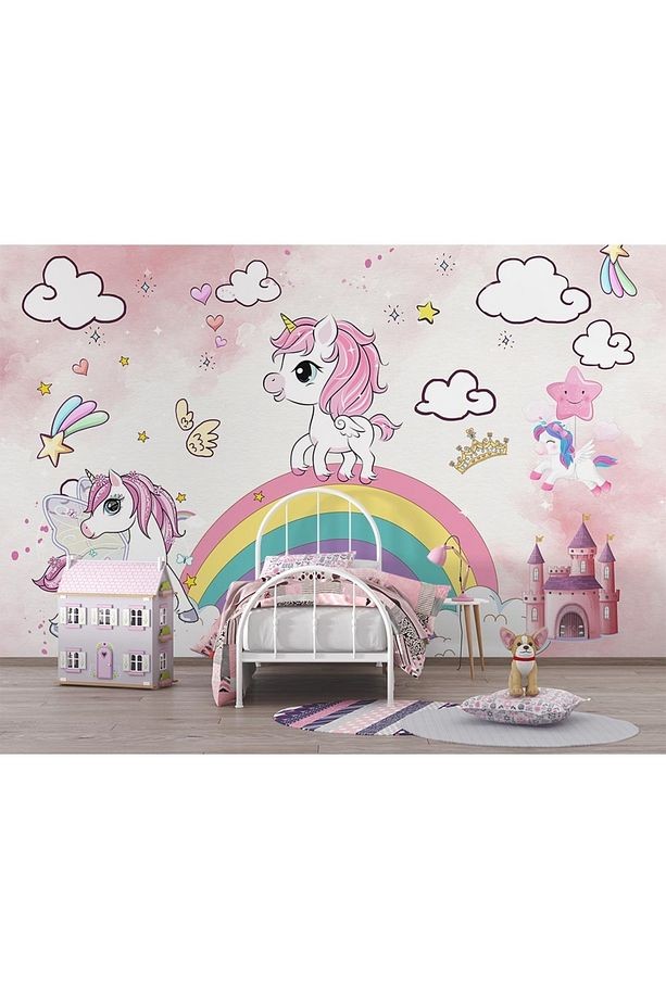 Unicorn Kız Çocuk Odası Kendinden Yapışkanlı Duvar Folyosu