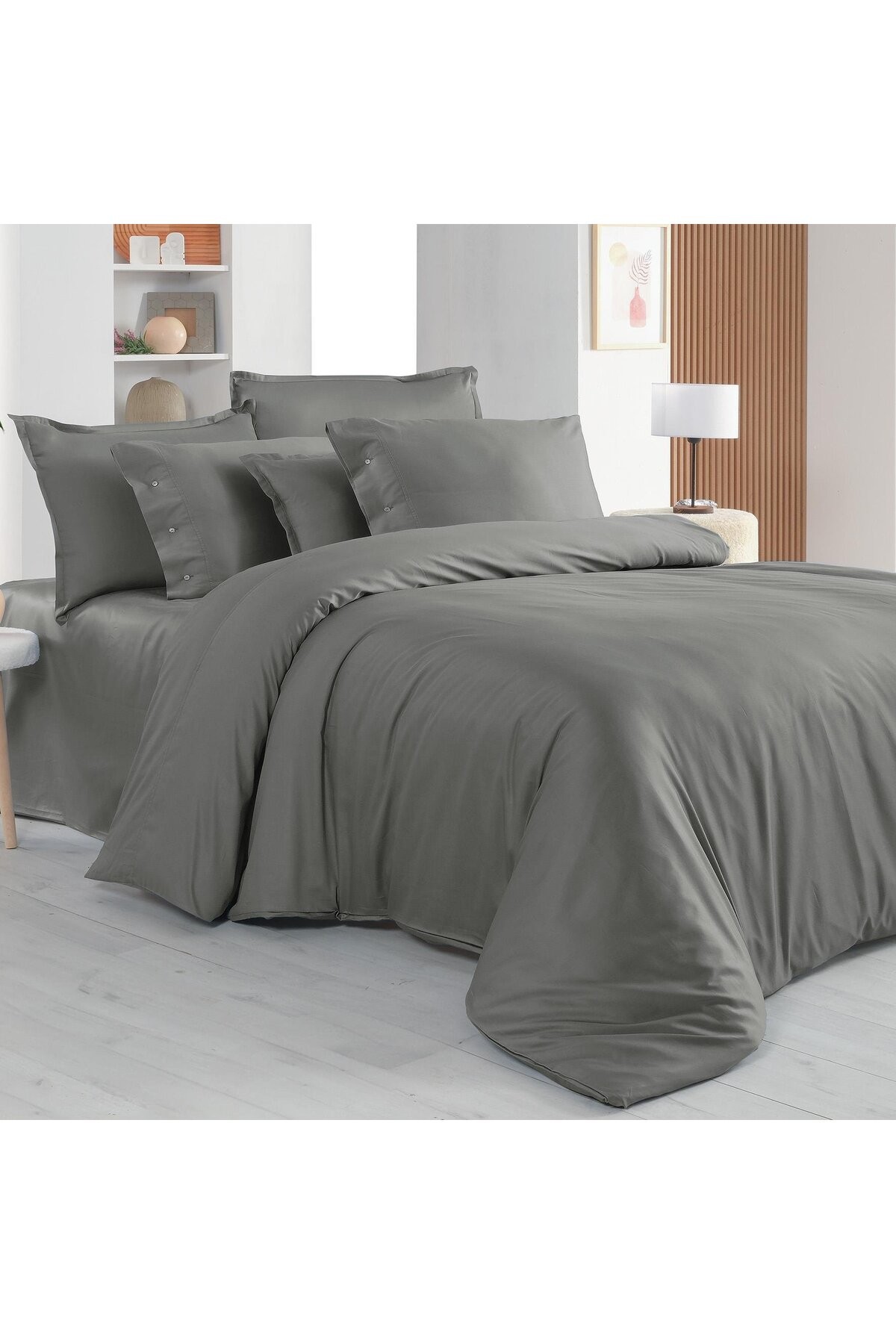 Monochrome Gray %100 Pamuk Saten ''300 TC" Nevresim Takımı KS v8