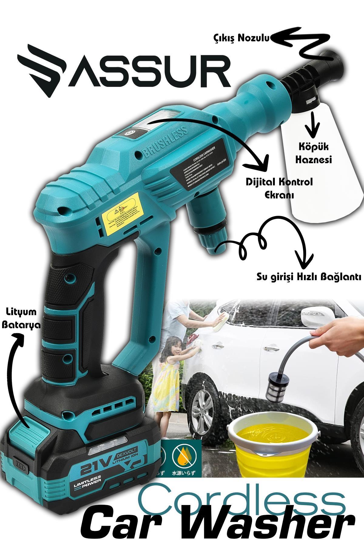 21v Kömürsüz Motor Yüksek Basınçlı Akülü Oto Araba Yıkama Makinesi Şarjlı