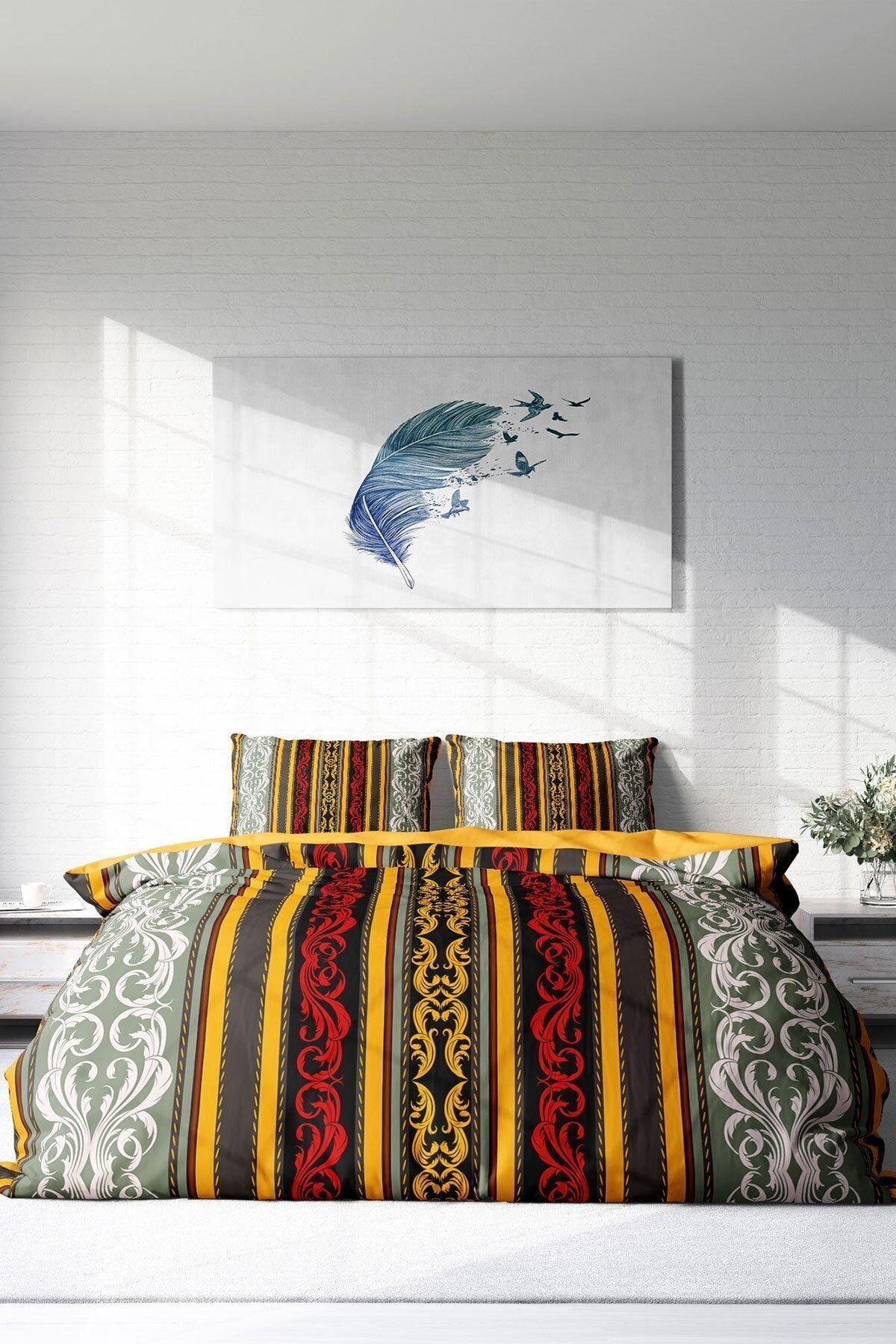 Nevresim Takımı %100 Doğal Pamuk Çift Kişilik 3d Digital Ribbon Baroque Style Klasik