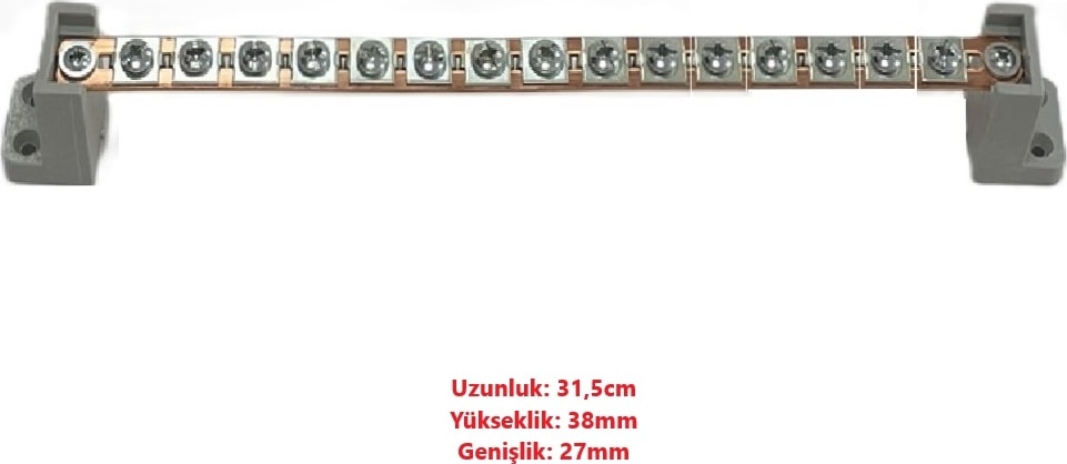 15 Vidalı 30 Girişli Faz Nötr Toprak Barası Ayaklı Bakır 15 x 1,5 mm 80 Amper 5V - 400V AC / DC