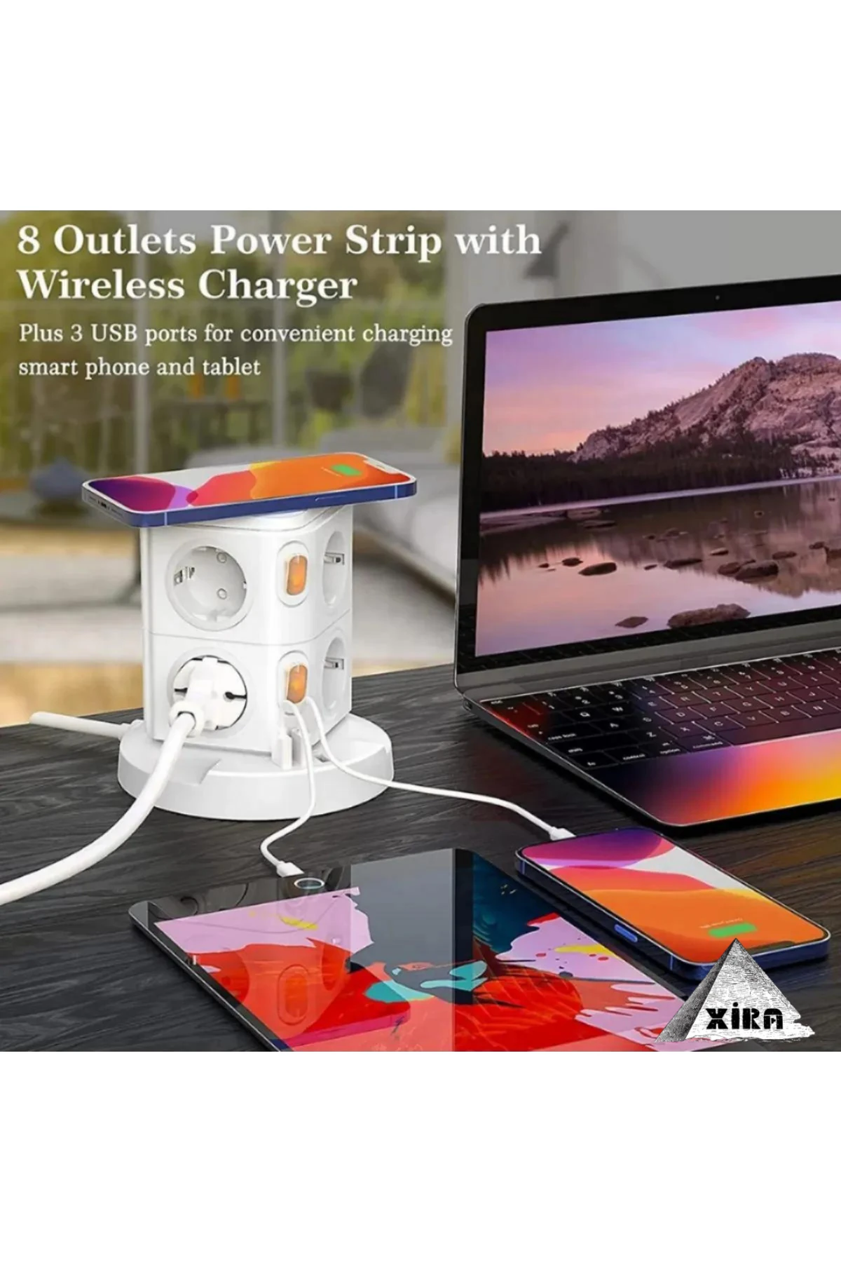 Akıllı Priz Kablosuz Magsafe Özellikli Akıllı Kule Priz 8x Priz 3x USB 2.4 Amper