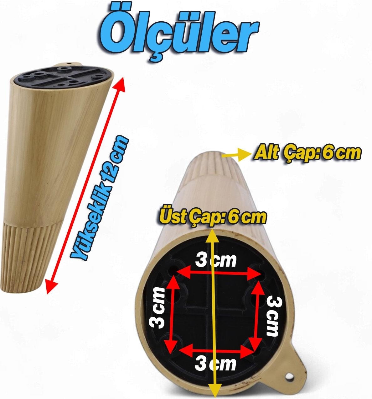 Açılı Konik 12 cm Açık Ceviz 4 Adet Ayak Mobilya Yükseltici Baza Ayağı Koltuk Kanepe Puf Ayakları