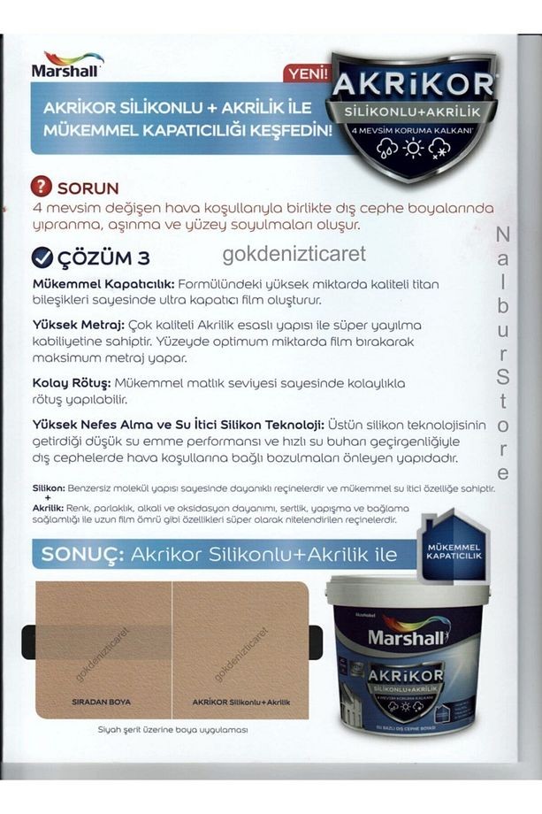 Akrikor Silikonlu Akrilik Dış Cephe Boyası 2.5lt/3.5kg-tüm Renkler 4 Mevsim Koruma Sağlar
