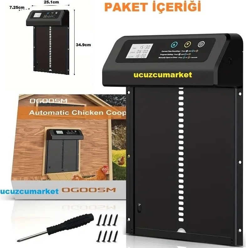Zaman Ayarlı Programlanabilir Dijital Ekranlı Kümes Kapısı (Sıkışma Önleyici -Su Geçirmez)