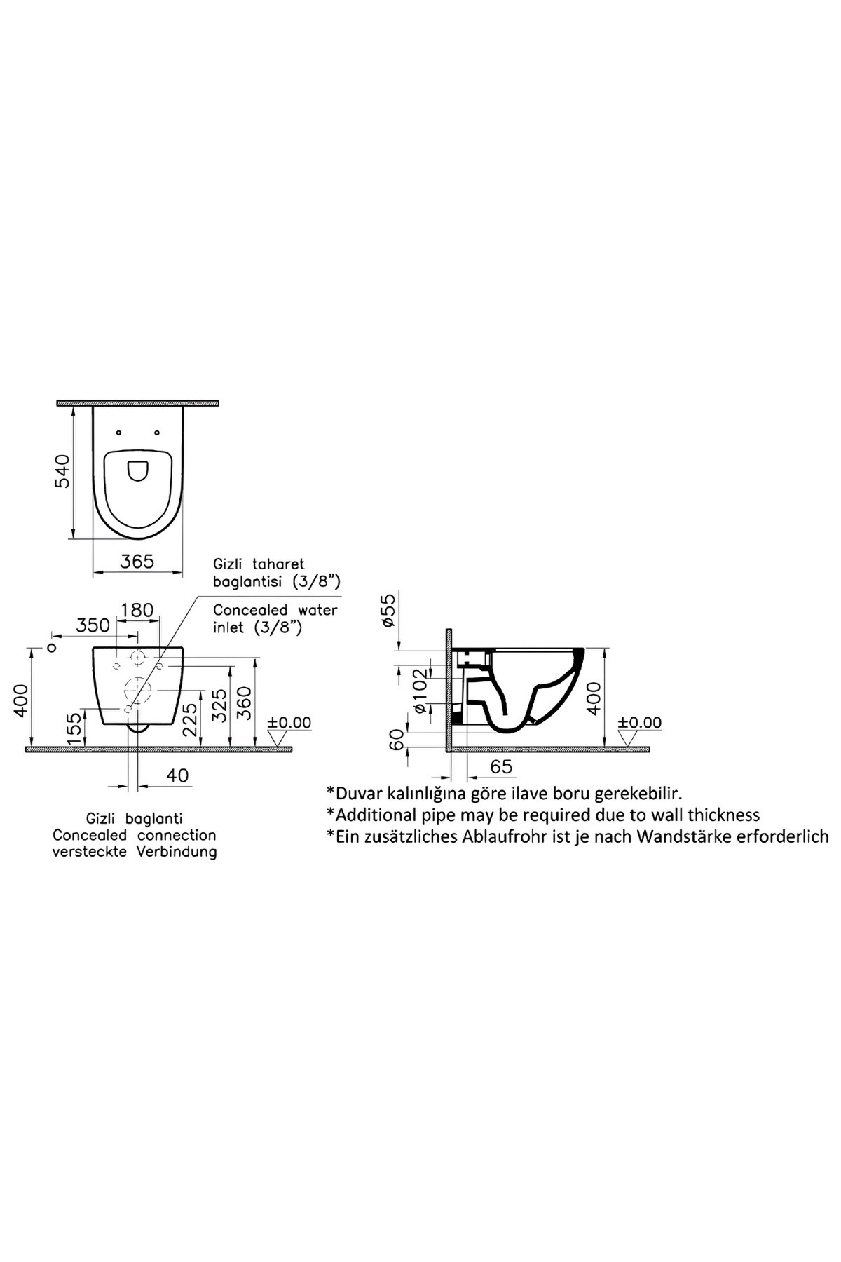 S60 Mat Siyah Smoot Flush Asma Klozet, Vitra Mat Siyah Gömme Rezervuar Set 768-1851