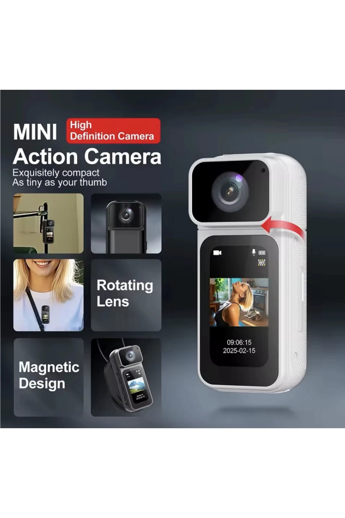 S80 Mini Aksiyon Kamerası – 1080p Full HD, Manyetik Tasarım, 180° Geniş Açılı Spor Kamera