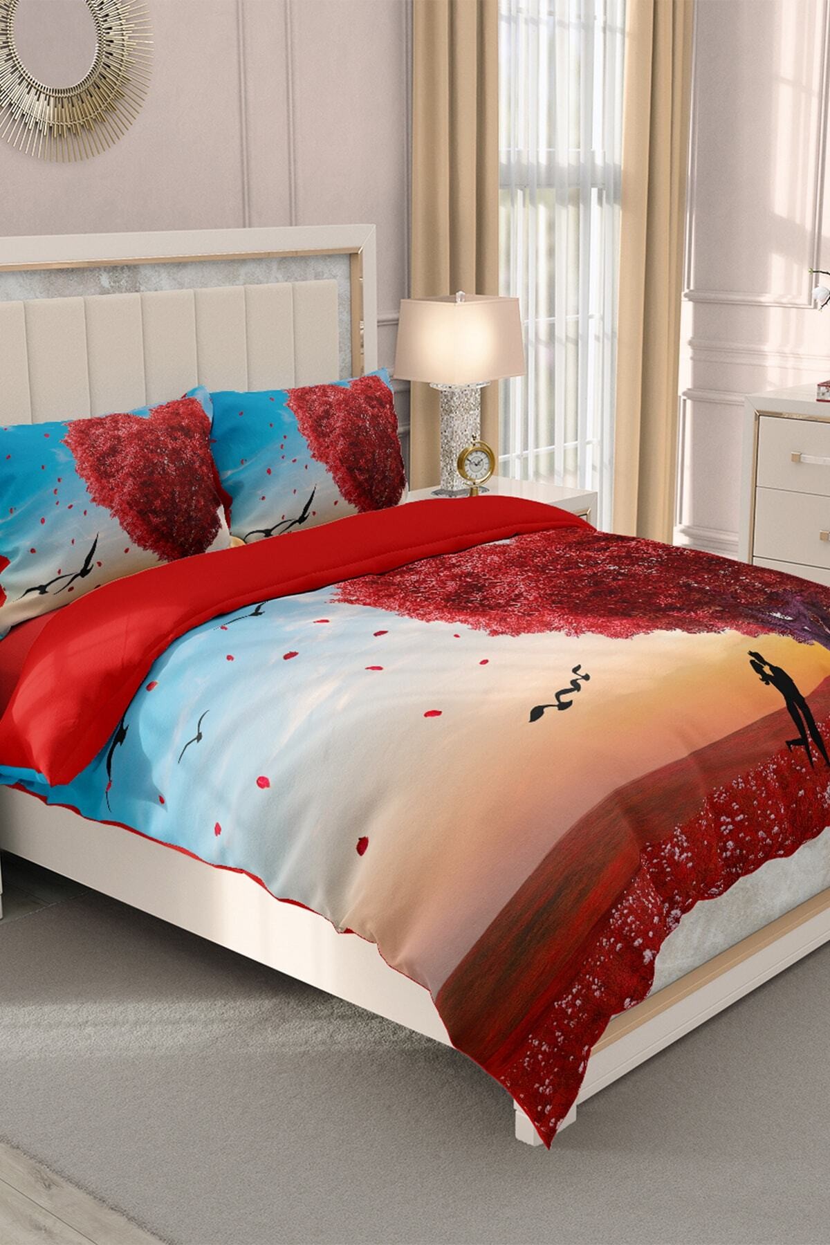 Kıng Sıze Sevgililer Günü Çift Kişilik Nevresim Takımı%100 Pamuk Saten Aşkın Rüyası 220x240cm