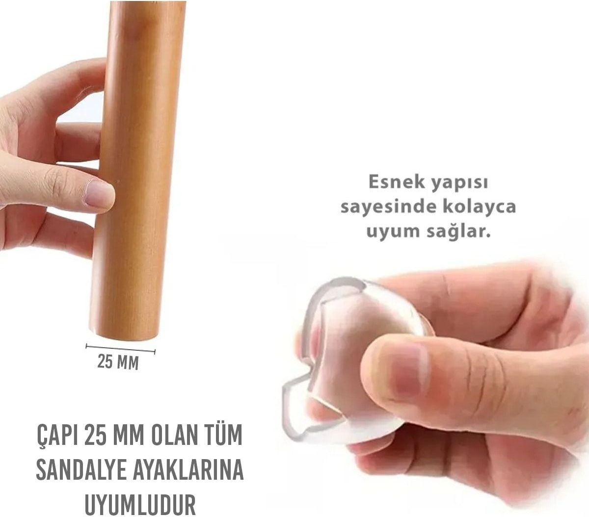 20 Adet 2,5 cm Şeffaf Silikon Masa Sandalye Pabuç Kaydırmaz Koltuk Zemin Koruyucu Çizdirmez Ayak Kılıfı