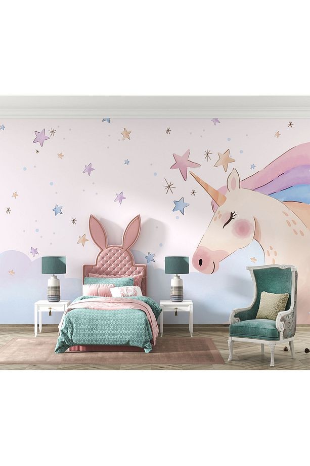 Boynuzlu At - Unicorn Kız Çocuk Odası Kendinden Yapışkanlı Duvar Folyosu
