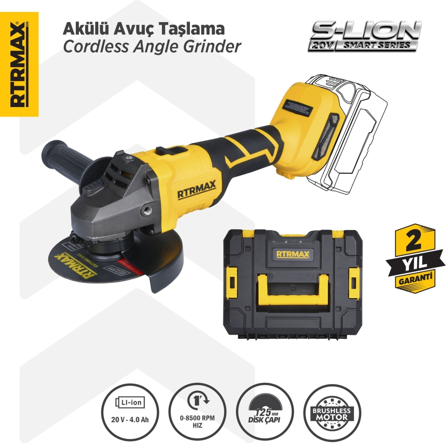 RTRMAX RTS5050B Şarjlı Avuç Taşlama Makinası Kömürsüz 125 mm 8.500 Rpm - Akü Hariç