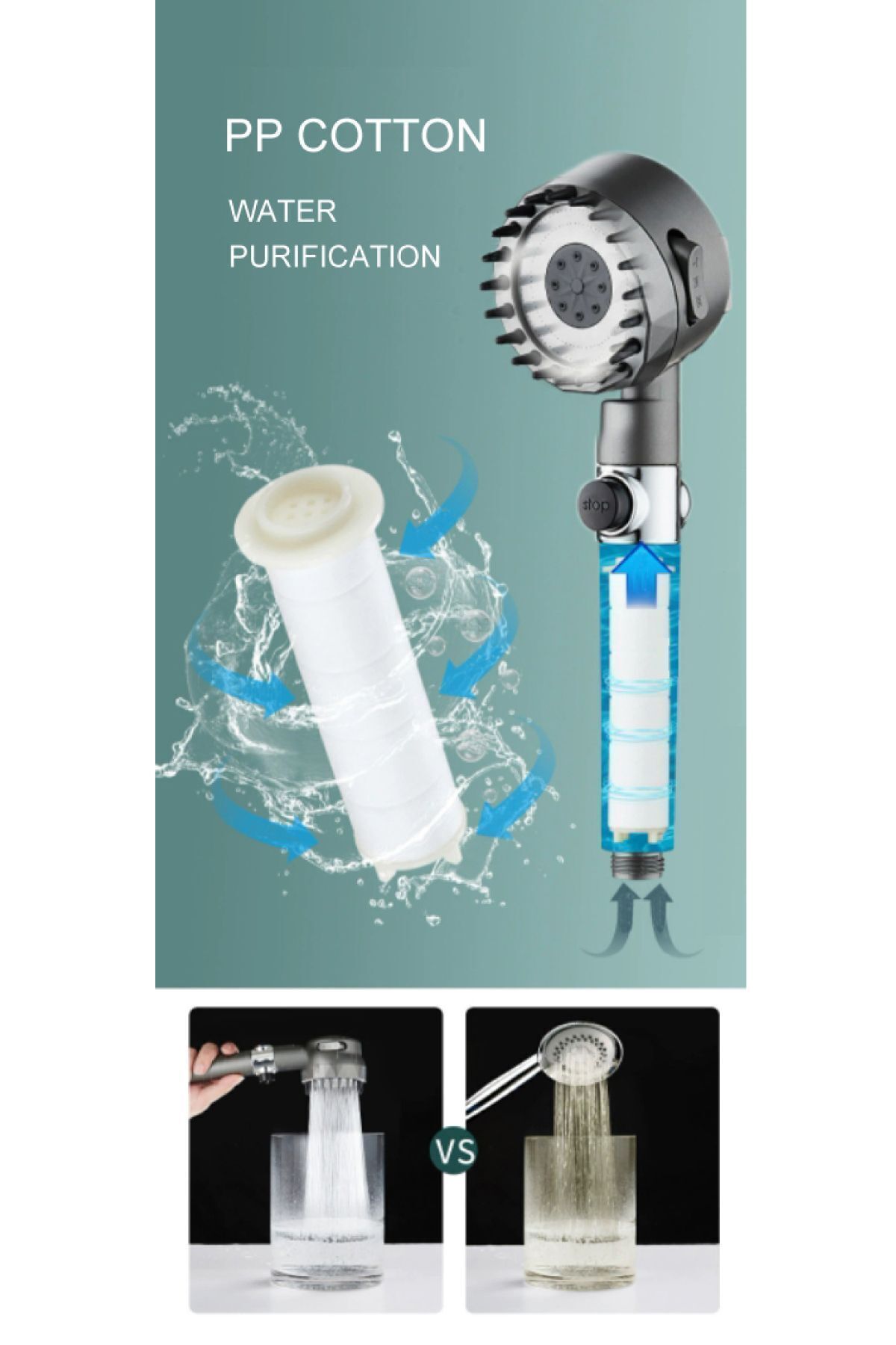 Masaj Etkili Filtreli 3 Fonksiyonlu El Duşu , Spiral Hortum Ve Mafsal 3'lü Set