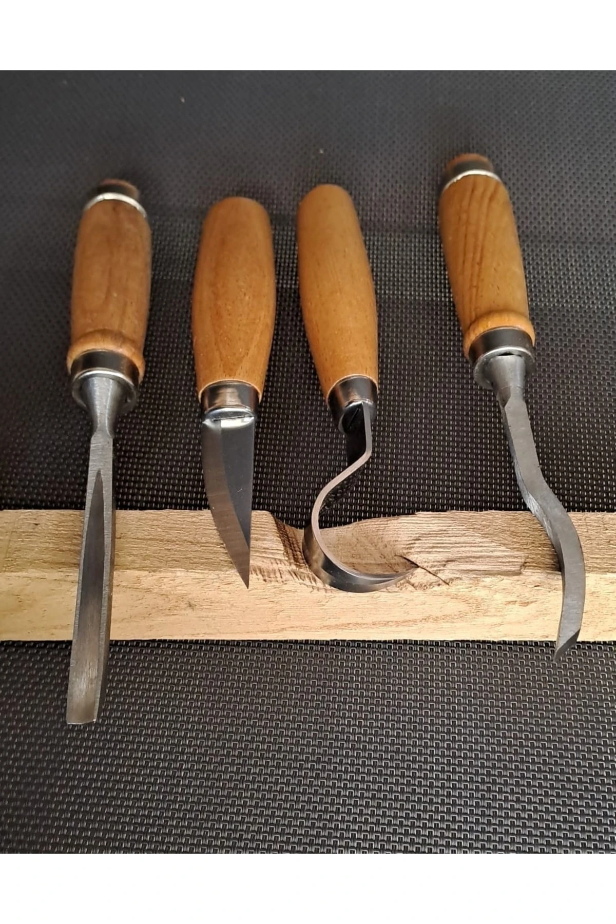 Ahşap Oyma Iskarpela Alet Seti Kaşık Heykel Kuksa Oval Düz Oyma Yontma Kıvrık Bıçağı 4lü