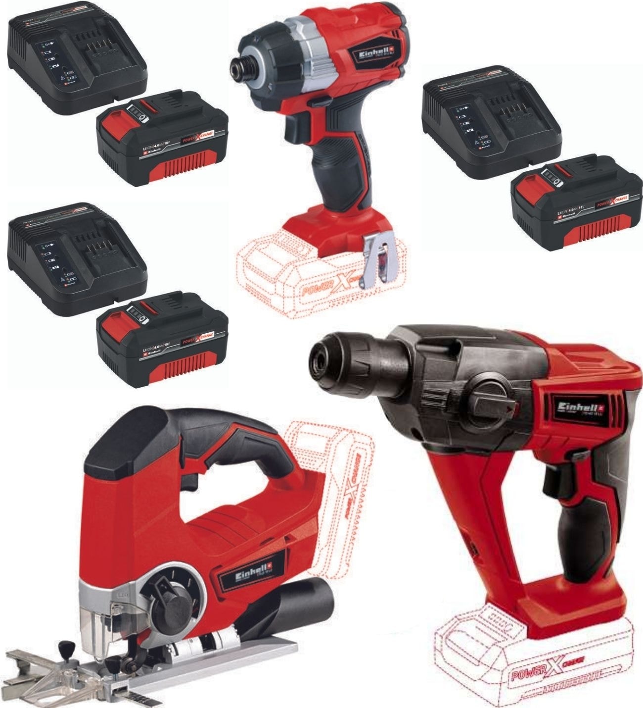 EİNHELL Te-Cı 18 Bl Vidalama Te-Hd 18 Matkap Te-Js 18 Dekupaj 3X4.0AH Akülü Set