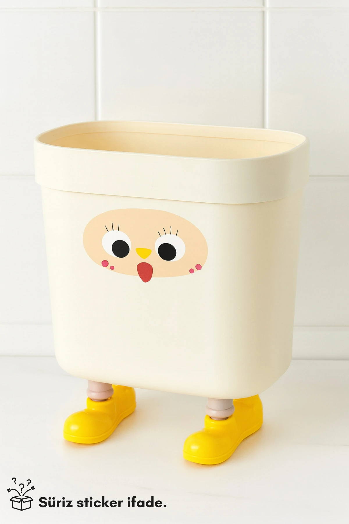 Ayaklı 14 Litre Çöp Kovası – Sürpriz Sticker İfade ile Eğlenceli Kullanım