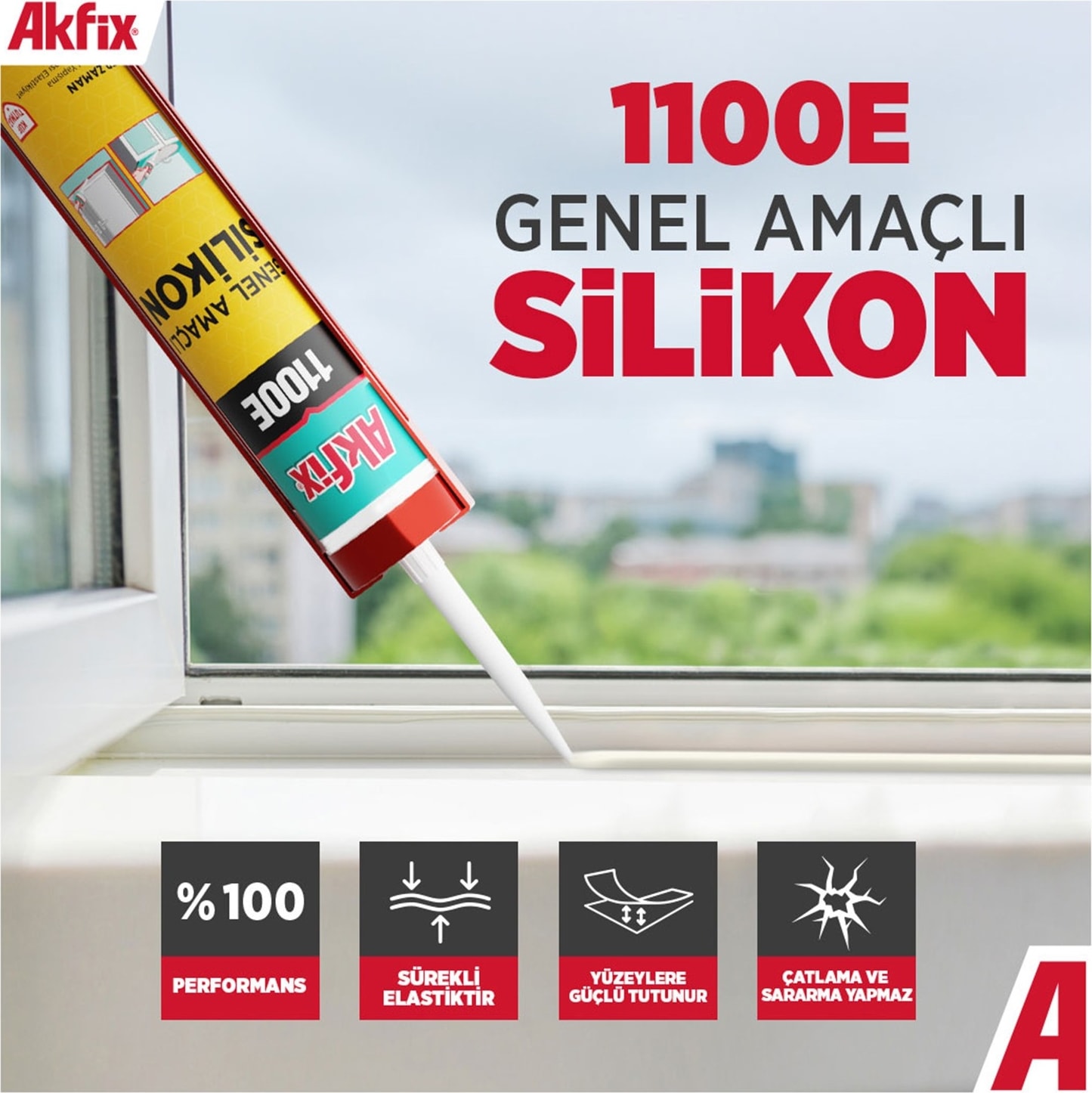 Genel Amaçlı Silikon Yapıştırma Sızıntı Önleyici Dolgu Silikonu 280 gr 1 Adet 1100E Şeffaf