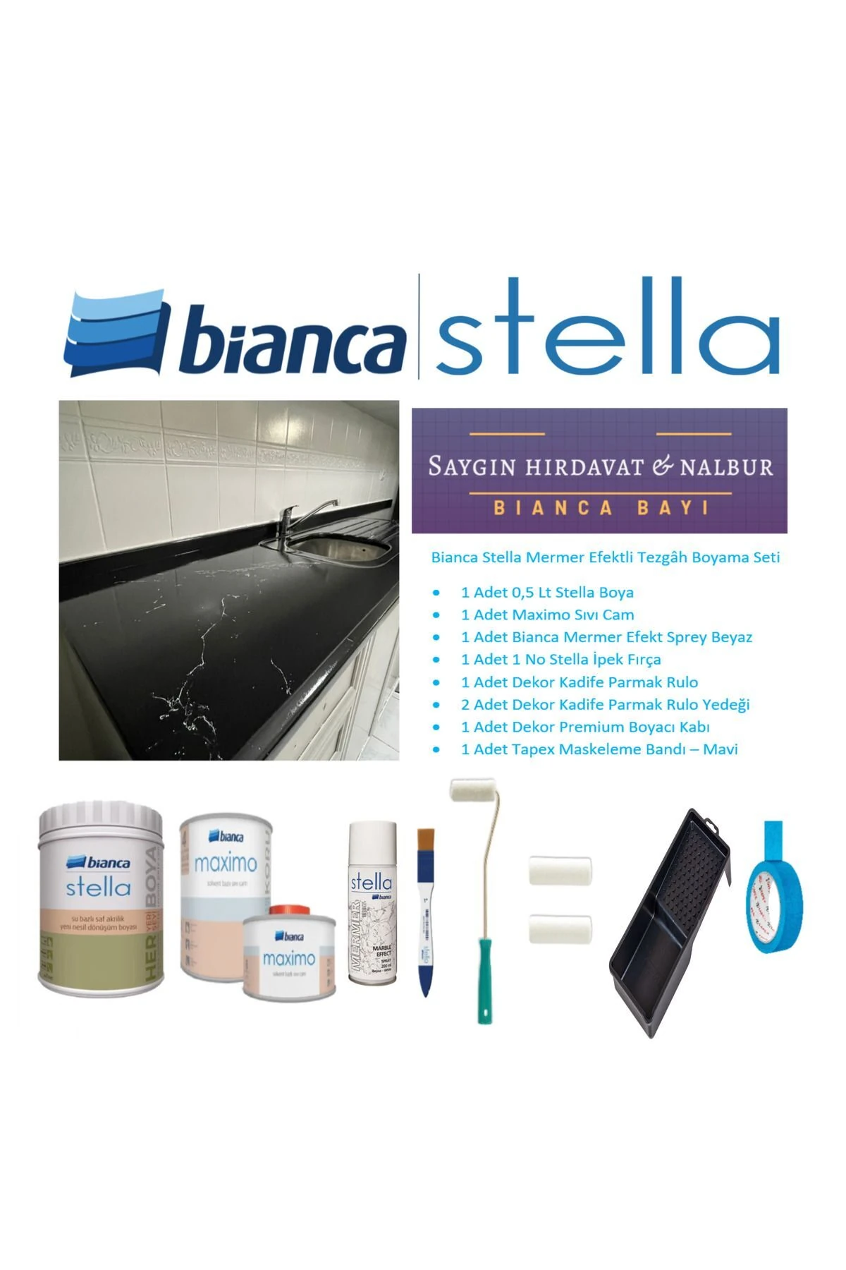 Stella Tezgah Boyama Seti Mermer Efektli
