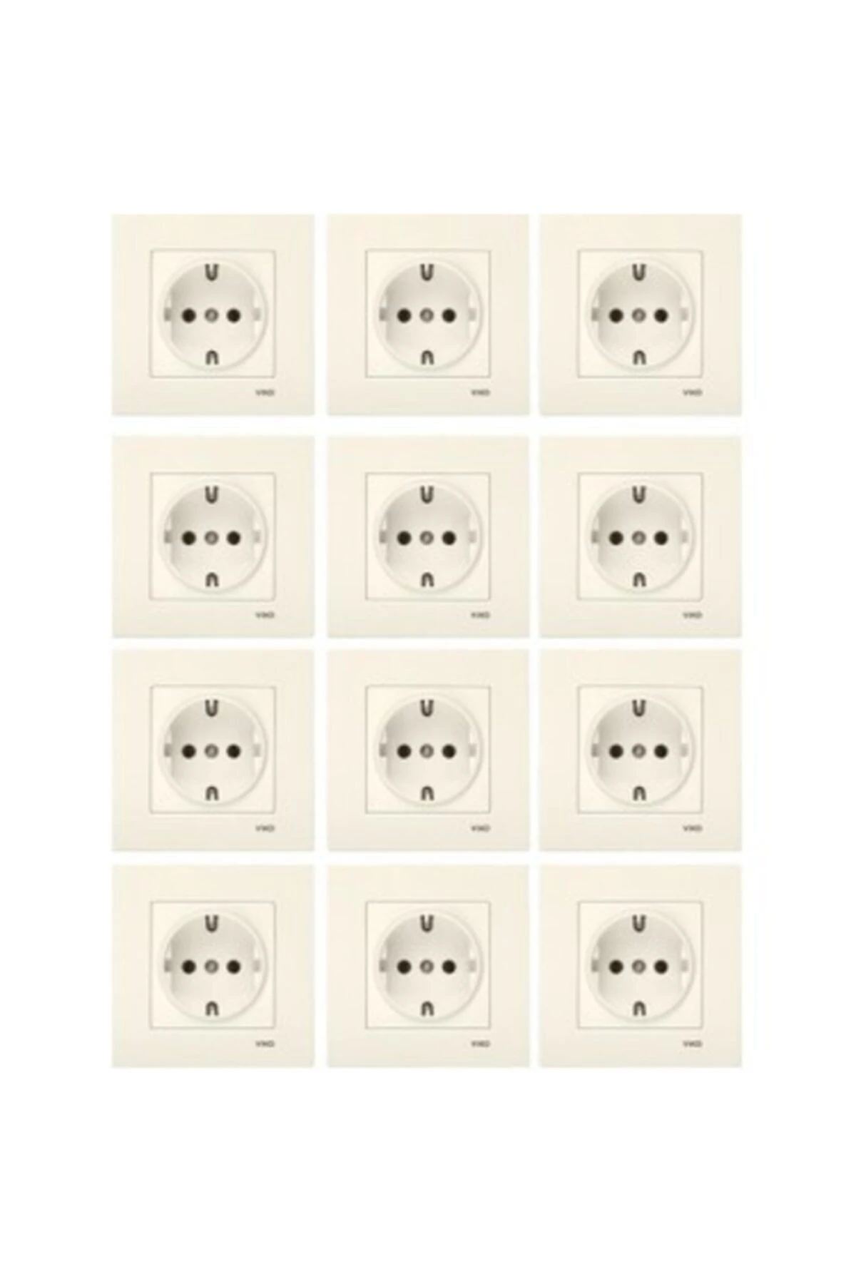 Karre 12 Adet Toprakli Priz Çerçeve Dahil Krem