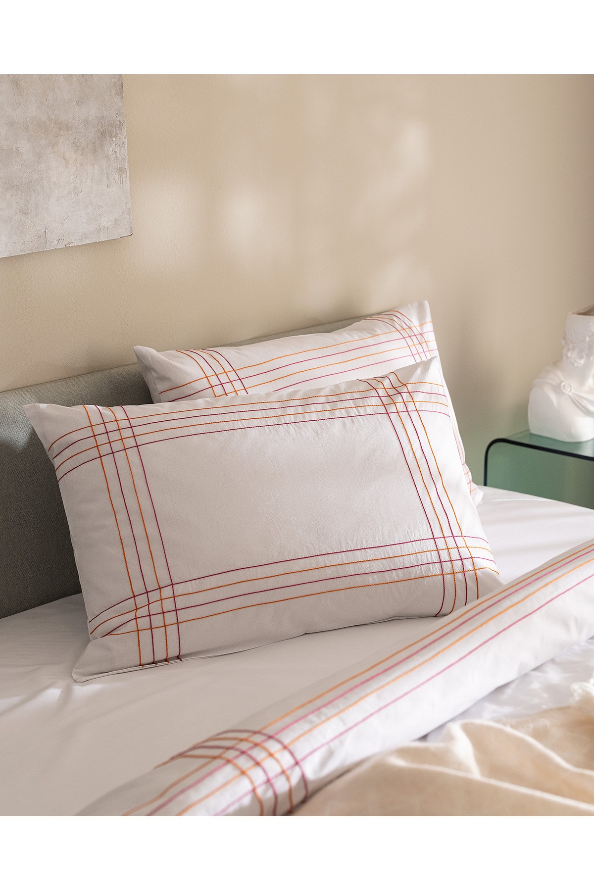 Holly King Size %100 Pamuklu Nevresim Takımı - Beyaz/turuncu