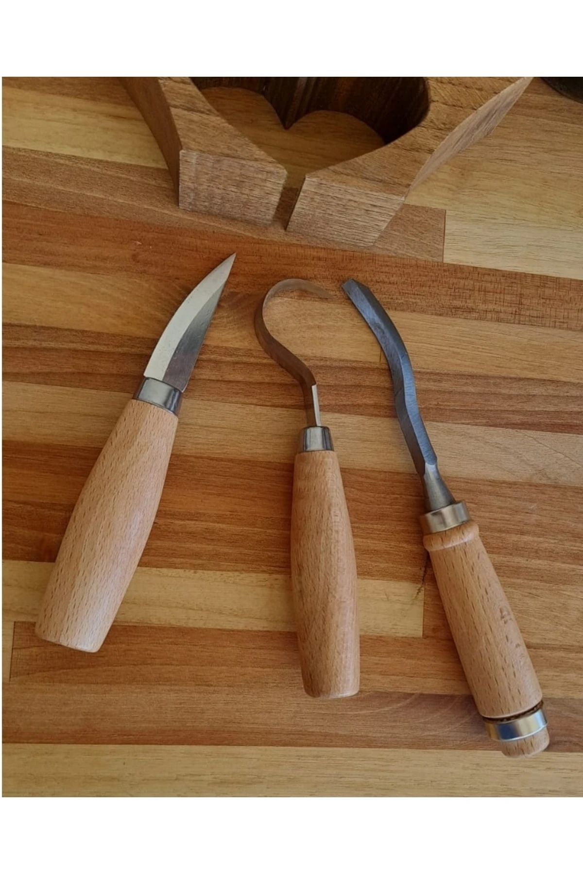 Ahşap Oyma Bıçak Alet Seti Kaşık Kuksa Oval Düz Oyma Yontma Bıçağı 3 Parçalı Set